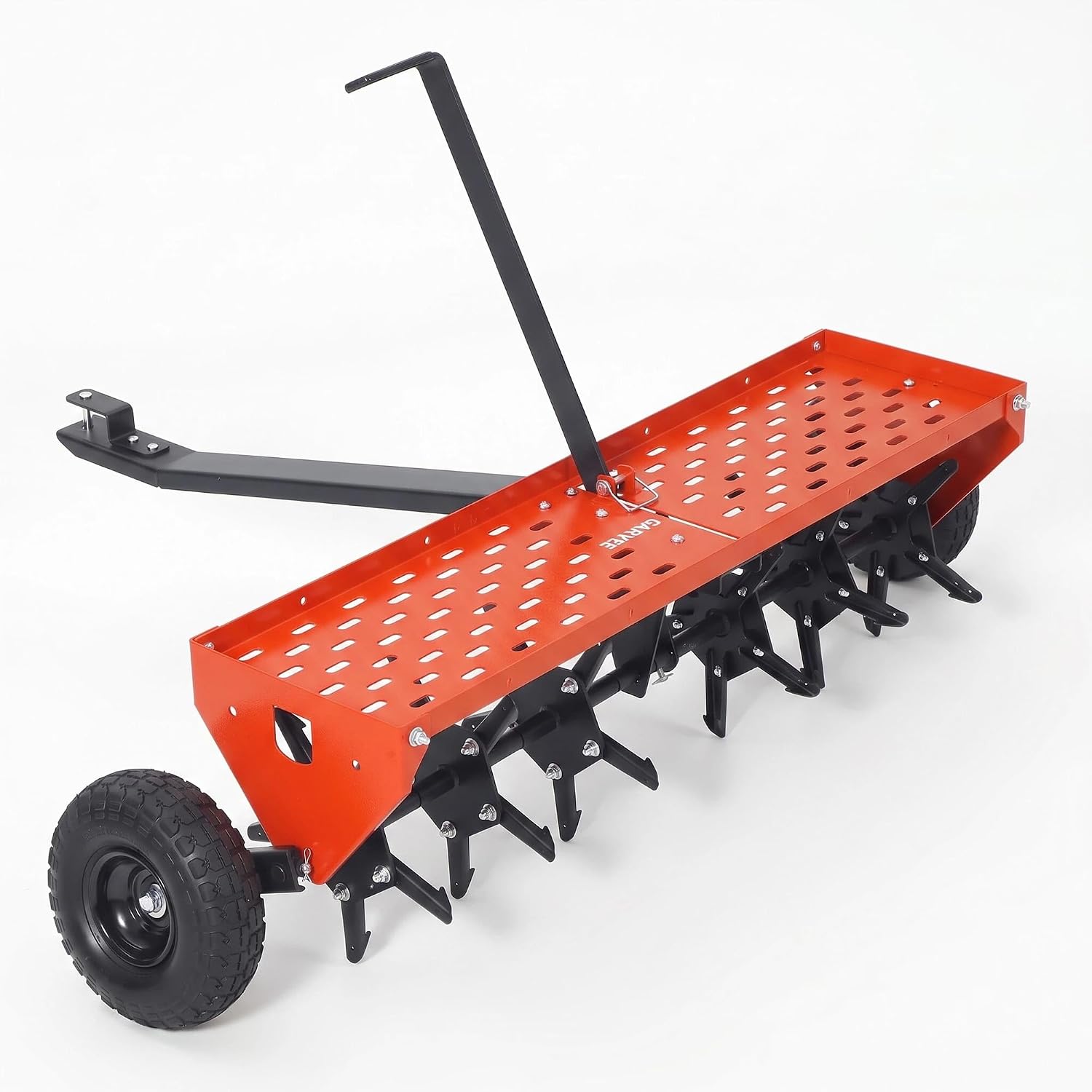GAOMON 40-in Tow-behind Plug Lawn Aerator with 24 Steel Spikes 150-lb Weight Tray and Universal Hitch Orange