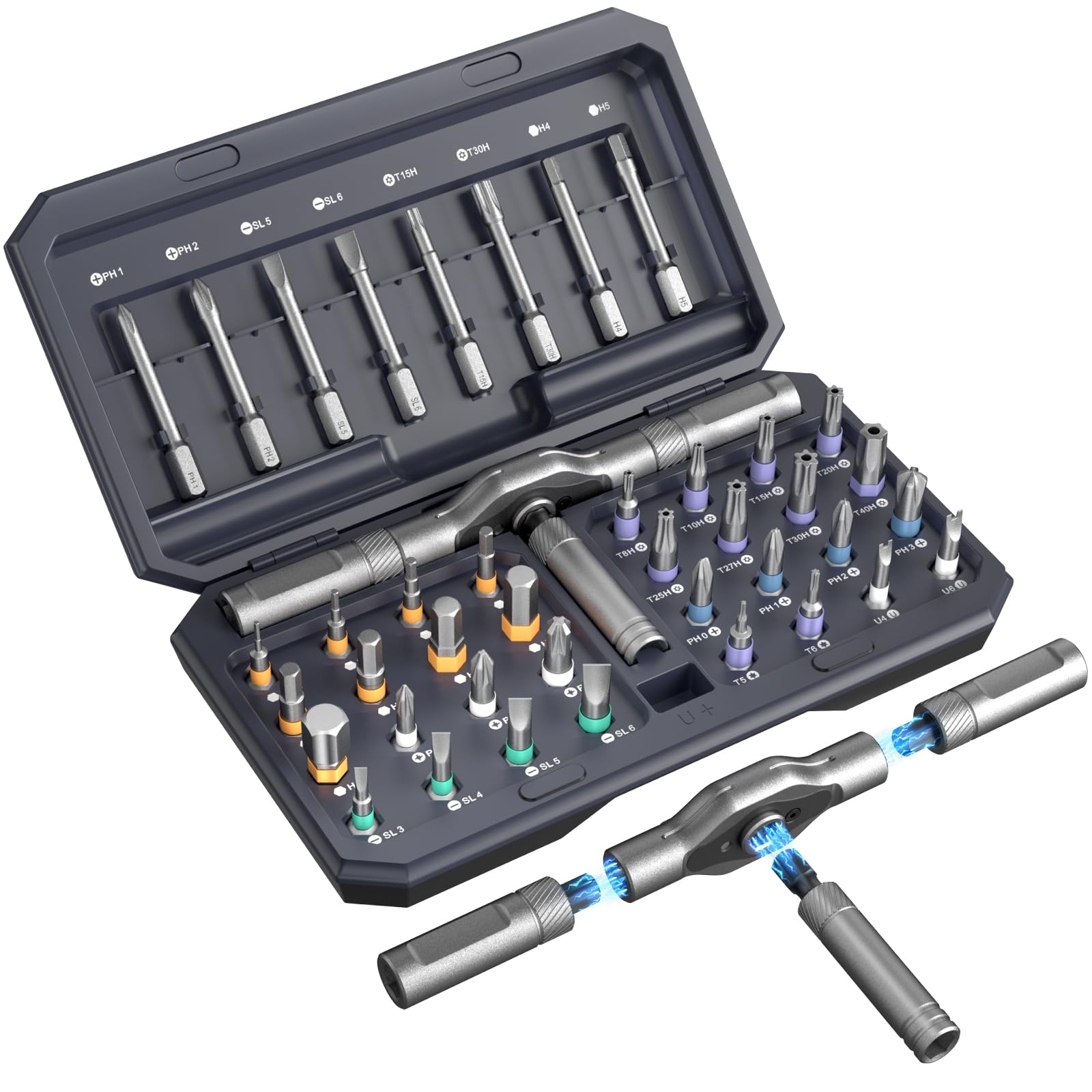 Adrinfly  42 in 1 Magnetic Ratchet Screwdriver Set with Precision Bits Portable Mini Repair Tool Kit for Diy Electronics Furniture Eyeglasses and
