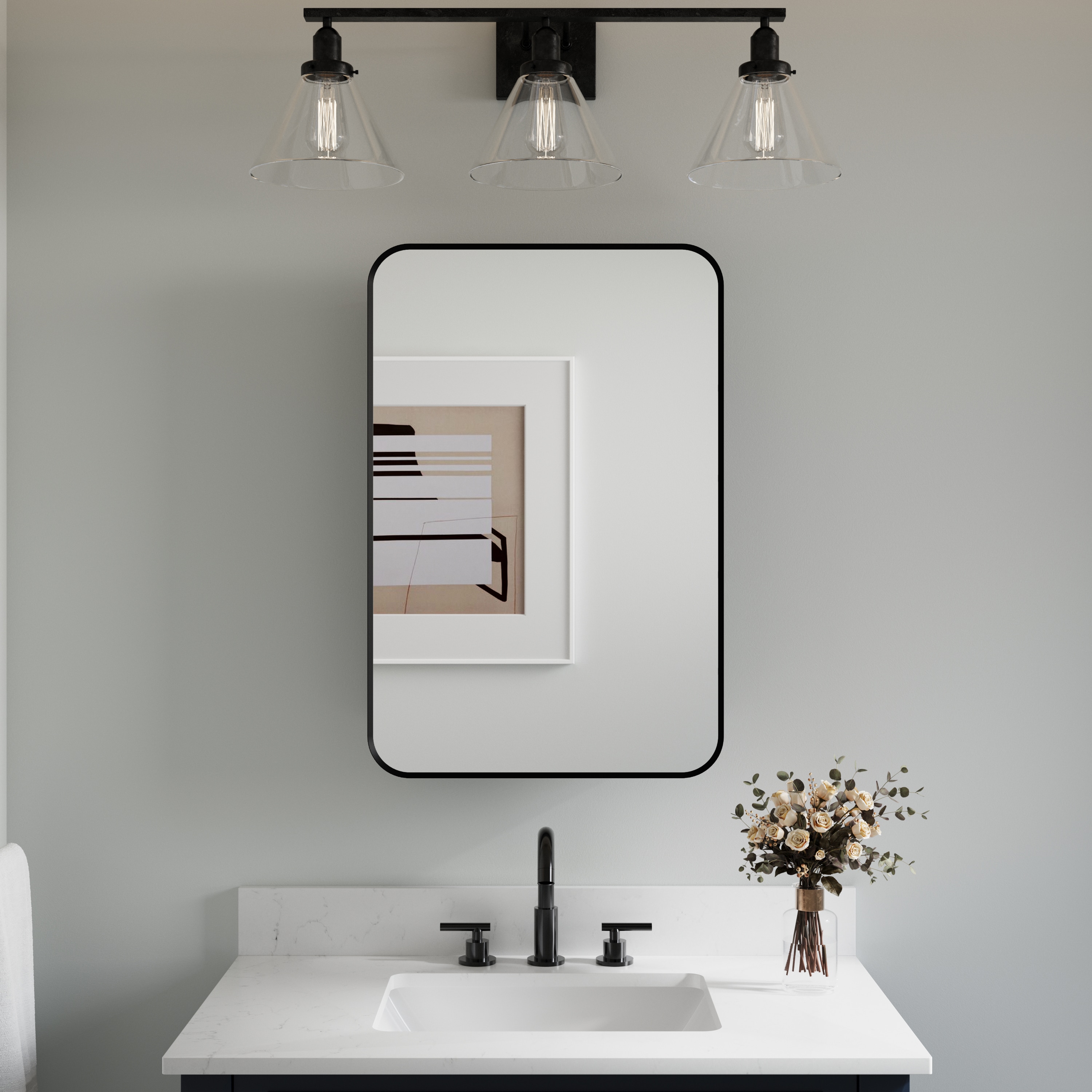 WELLFOR GIZMCK6617 20-Inches x 30-Inches Surface/Recessed Mount Black Mirrored Rectangle Soft Close Medicine Cabinet