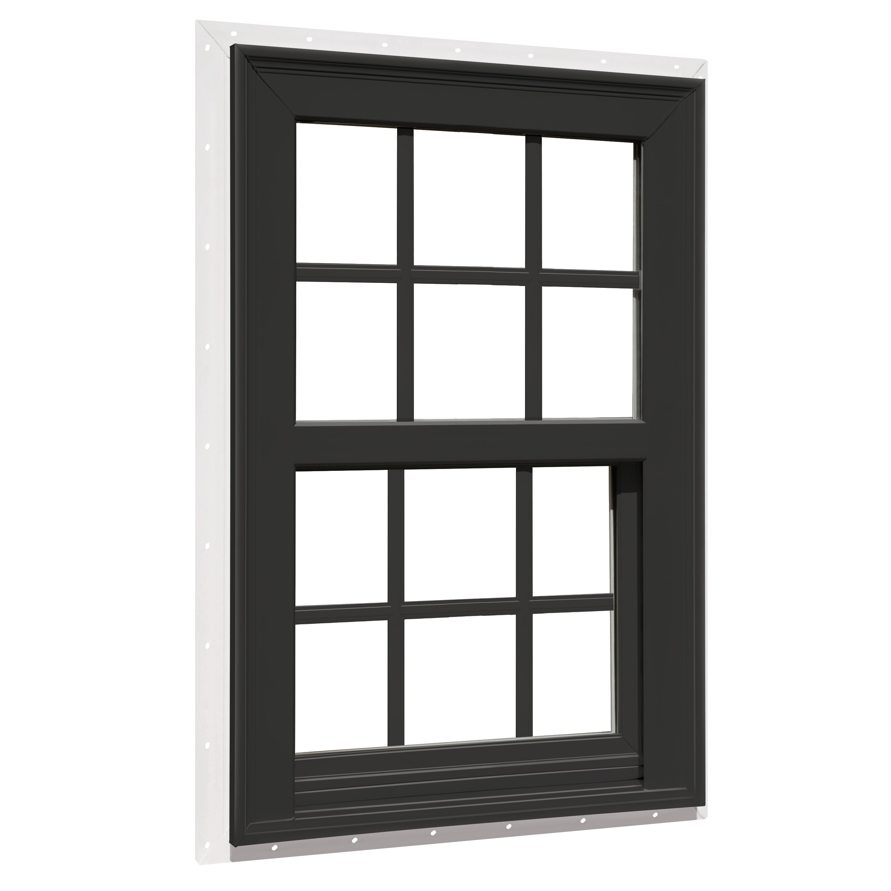 RELIABILT 719801246691150SH 150 Series 31-1/2-in x 71-1/2-in Black Exterior Vinyl New construction Single Hung Window Low-E argon Double Pane Glass with Grids, (Half Screen Included)