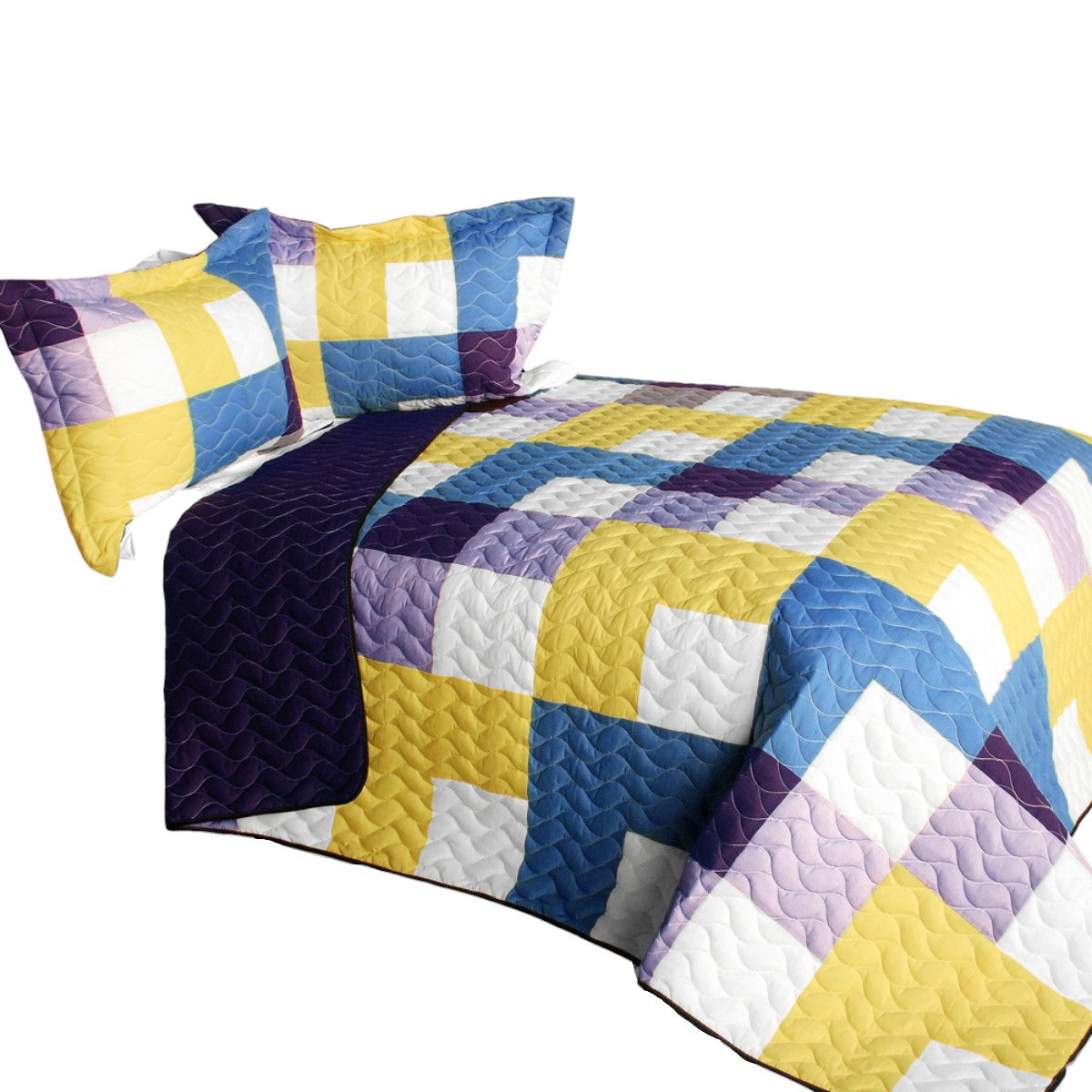 Slickblue 3 Piece Geometric Patchwork Quilted Bedding Quilt Set Reversible Vermicelli Stitch Machine Washable Multicolor Full/Queen Quilt Set for Bedroom or Guest Room