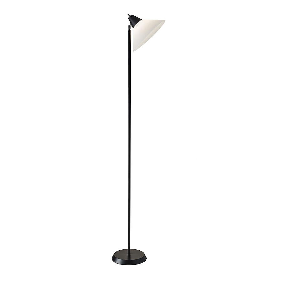 Elemental Black Metal Torchiere With White Cone Shade Elemental Black Metal Torchiere With White Cone Shade