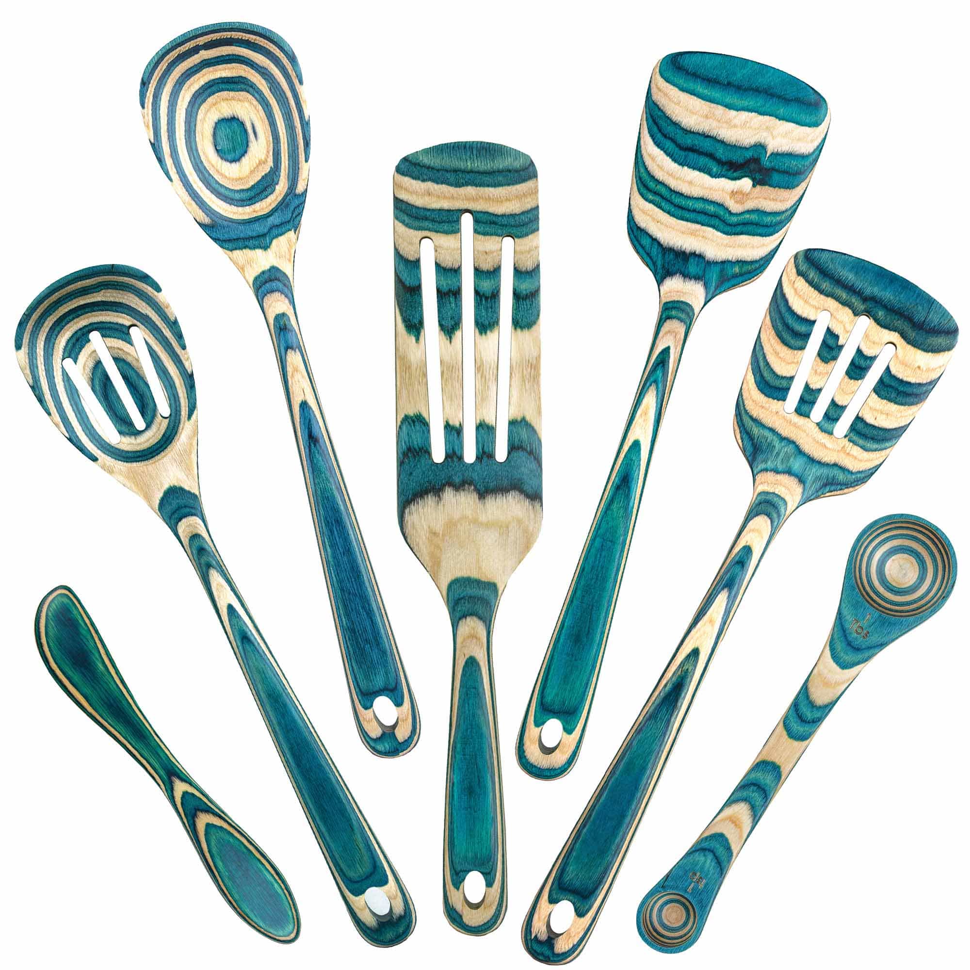 Totally Bamboo Baltique Mykonos 7-Piece Wooden Cooking Utensil Set for Nonstick Cookware