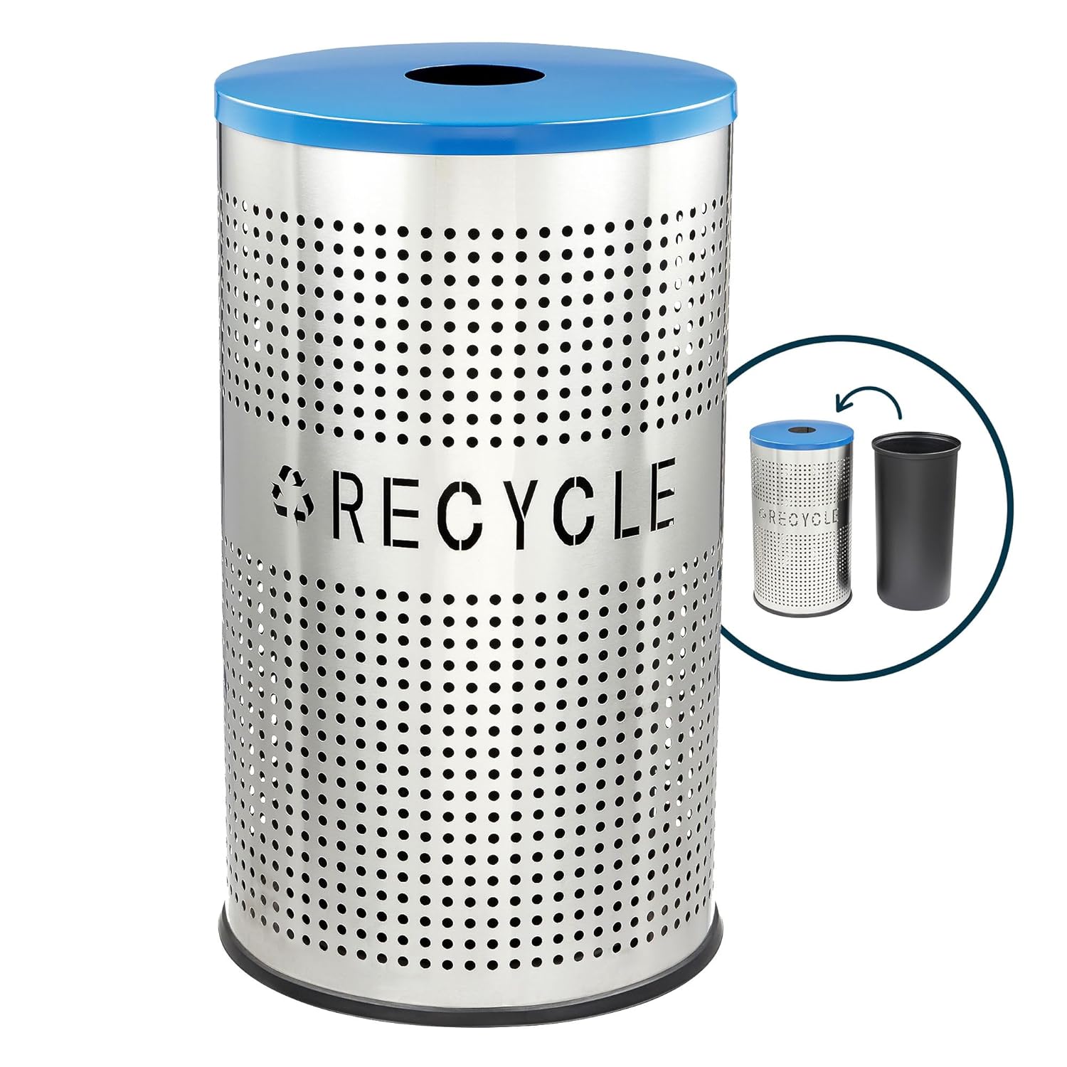 Alpine Industries 26 Gallon Blue Steel Detached Lid Trash Can