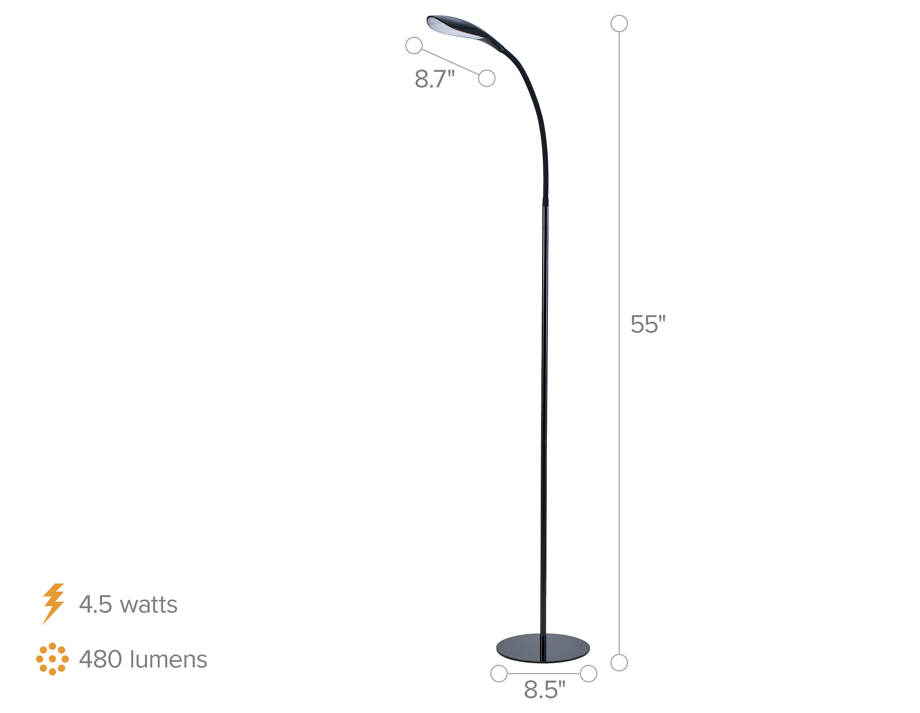 Bostitch Gooseneck LED Floor Lamp, 72