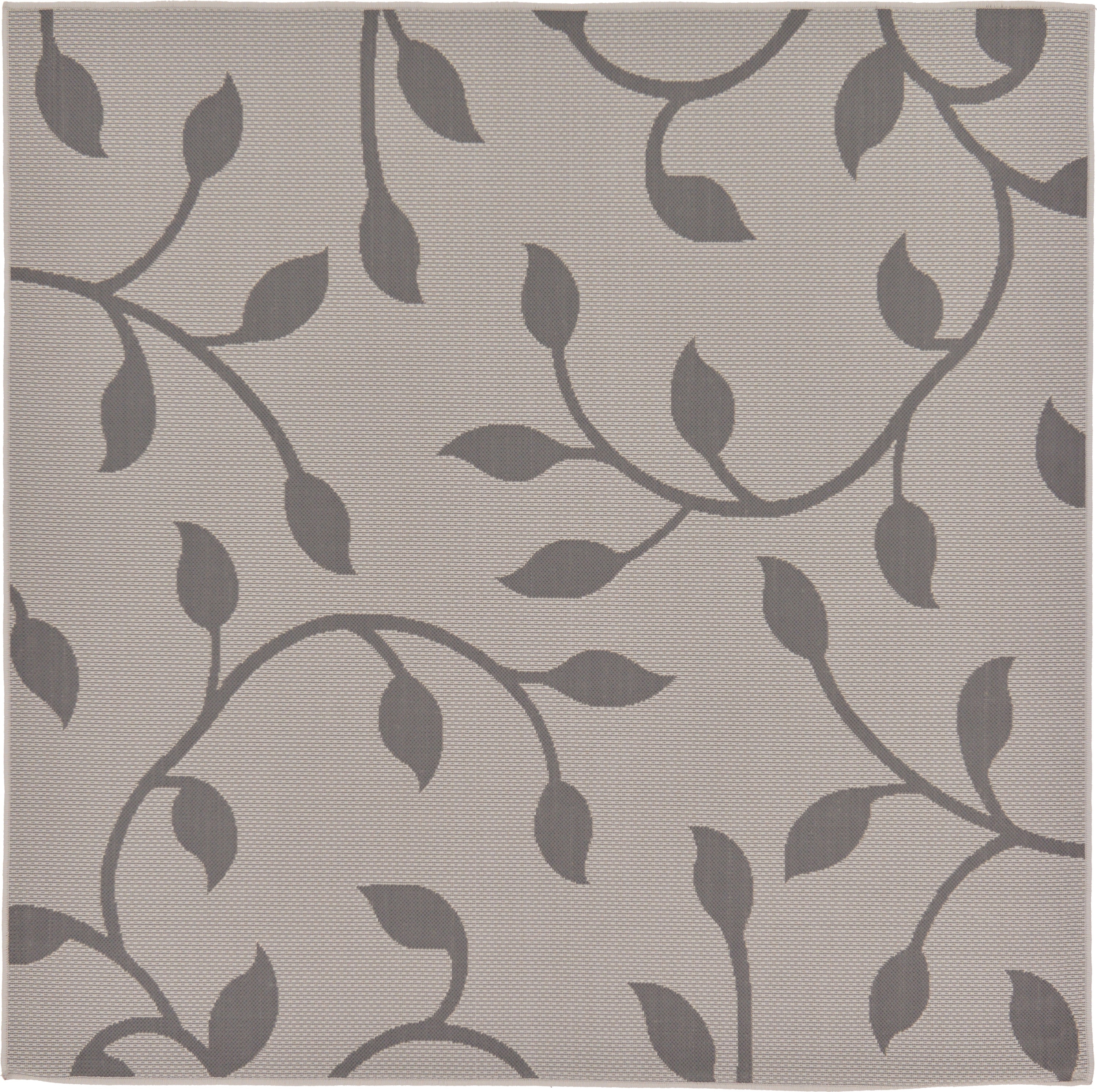 Unique Loom 3126541 Botanical Outdoor 7 x 7 (ft) Loomed Polypropylene Gray/Dark Gray Square Indoor/Outdoor Floral/Botanical Bohemian/Eclectic Area rug