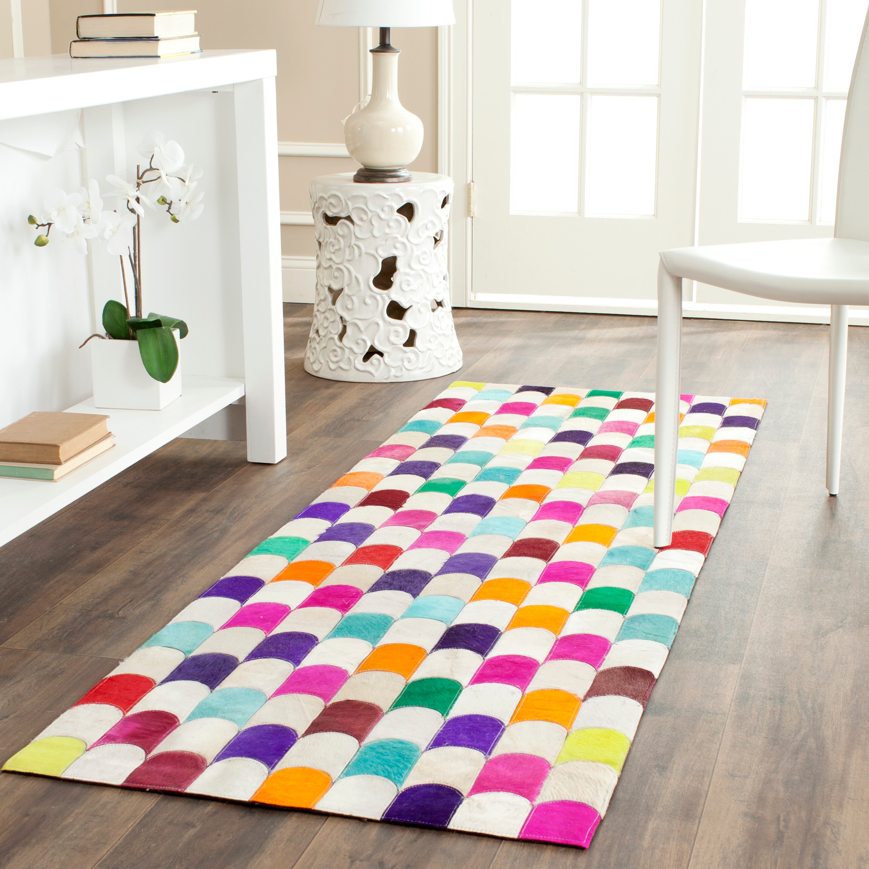  Studio Leather 166 Ivory/Multi Contemporary 2ft-3in x 7ft Runner Rug