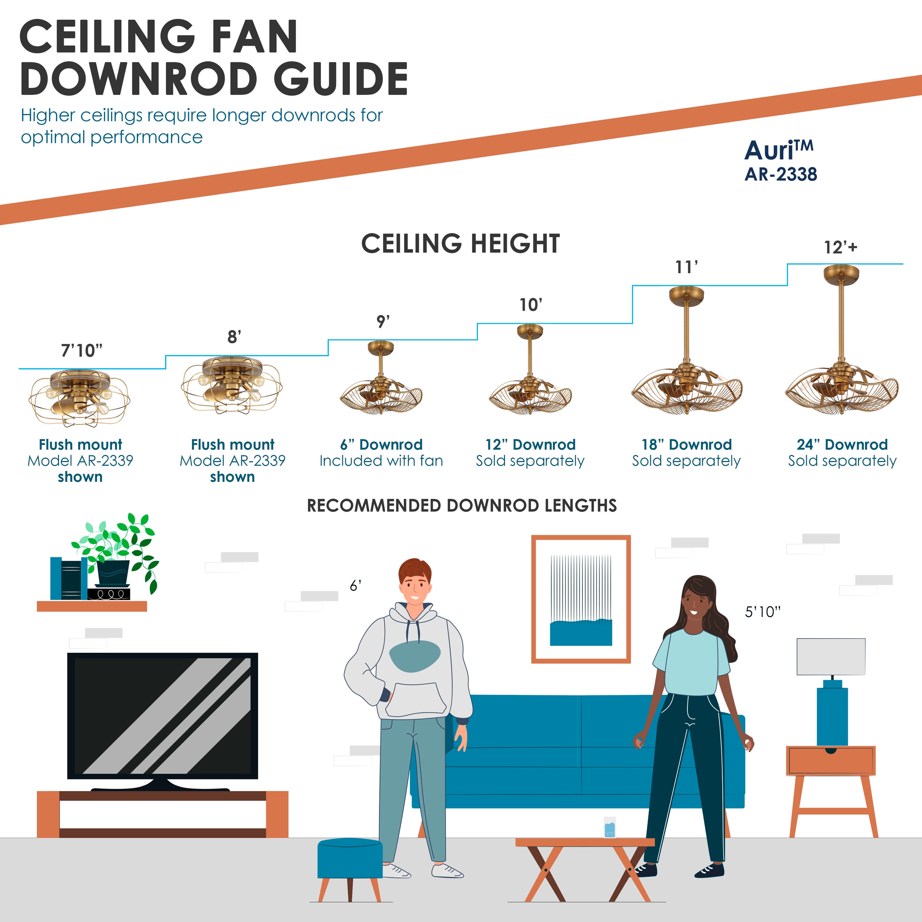Auri 22'' Aged Brass 3-Blade Ceiling Fan with LED Light