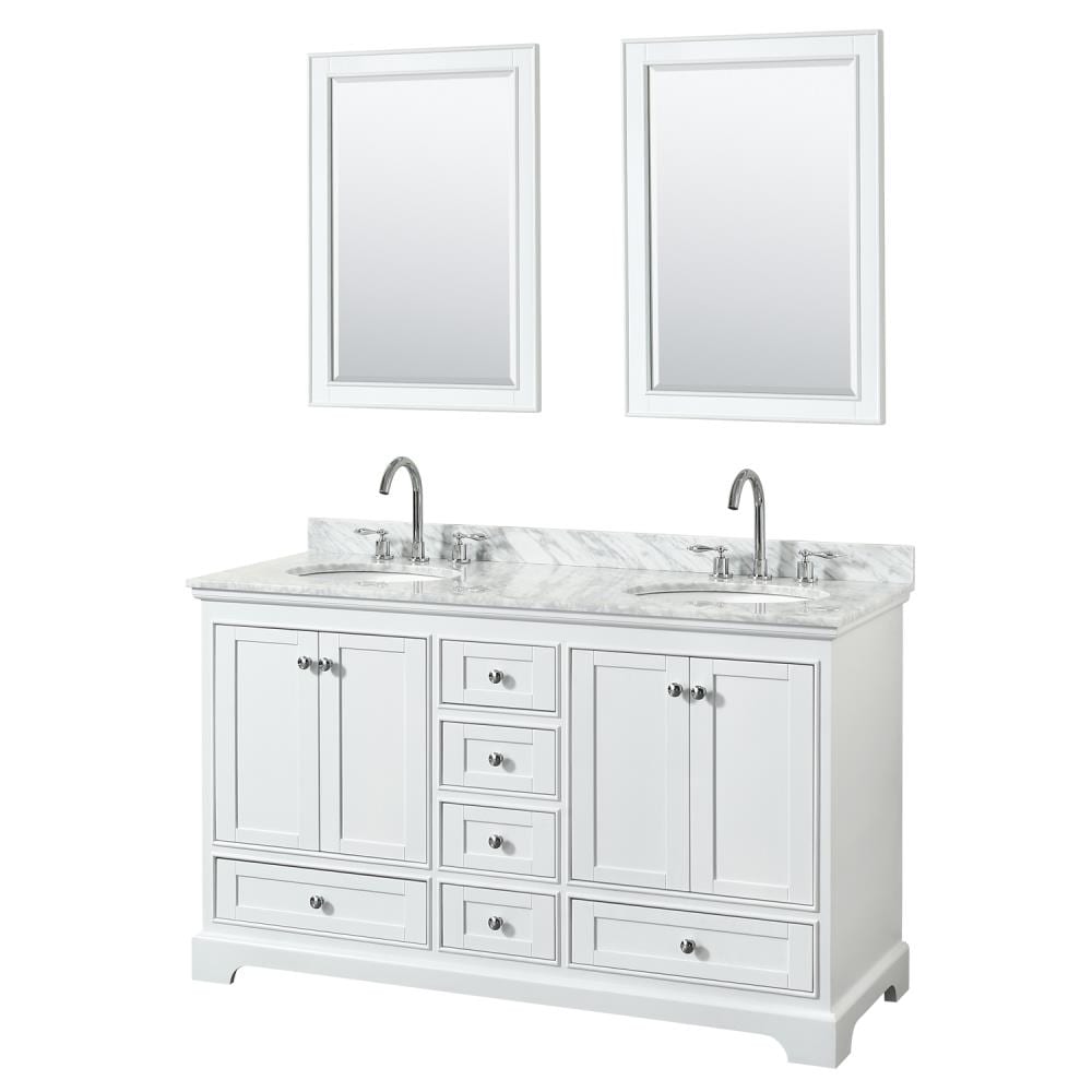 Wyndham Collection WCS202060DWHCMUNOM24 Deborah 60-in White with Polished Chrome Trim Undermount Double sink Bathroom Vanity with White Carrara Marble Natural marble Top (Mirror Included)