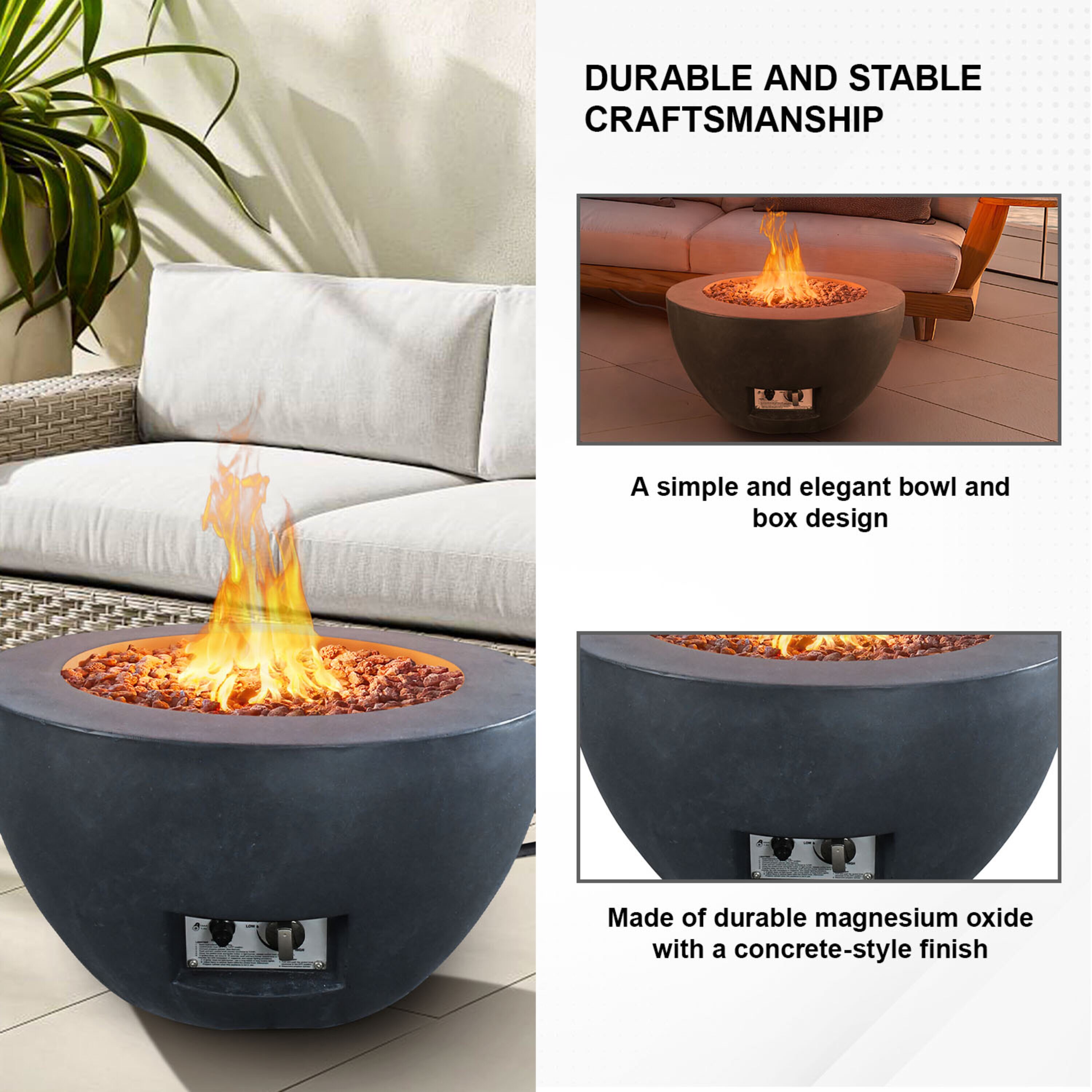 KANTE 25-in W 50000-BTU Charcoal Portable Concrete Propane Gas Fire Pit ...