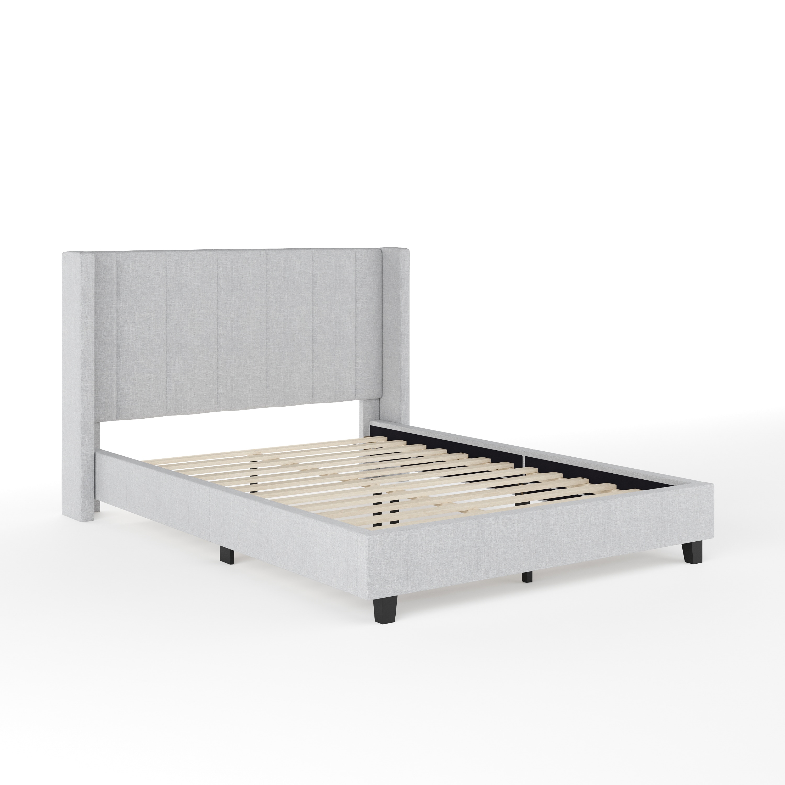 Gray Full Upholstered Platform Bed with Linen Headboard