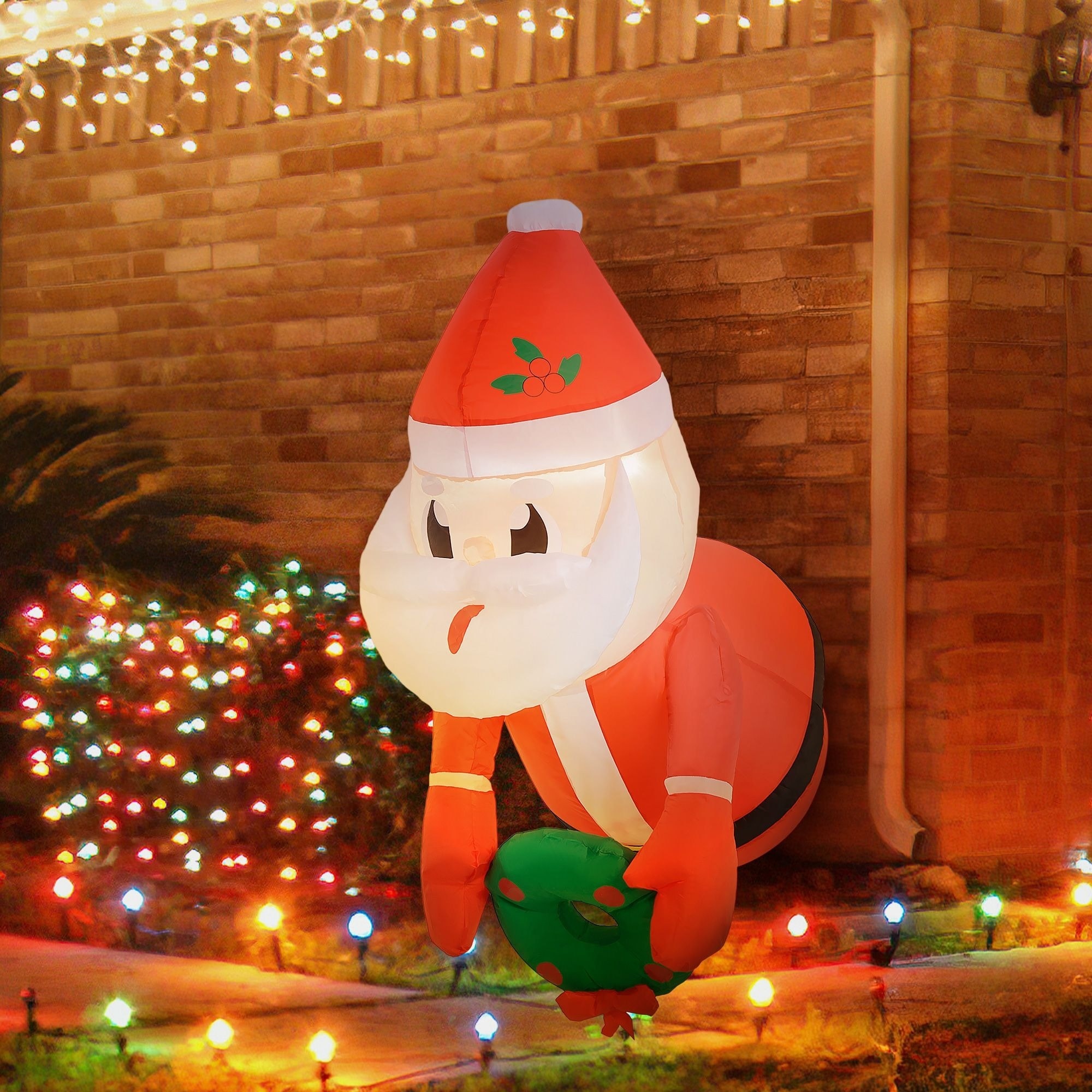Angel Sar 3 FT Inflatable Santa Holding Wreath Lean Out from Window ...