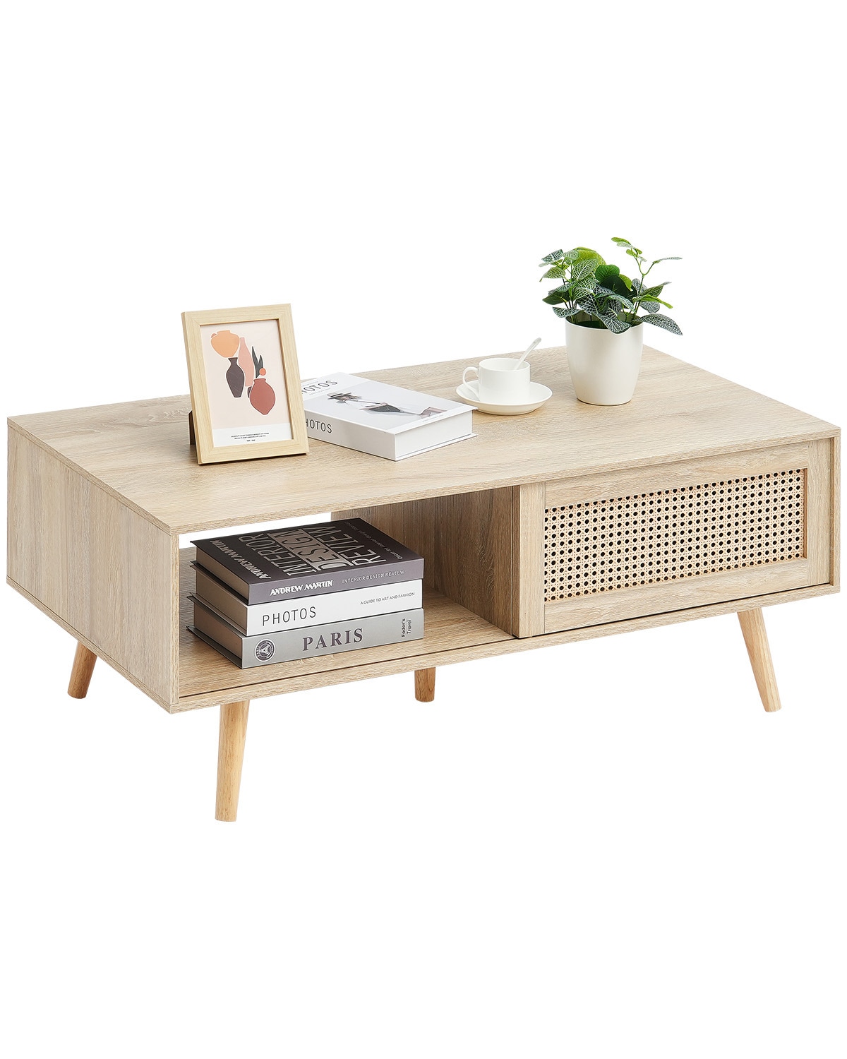 SVOPES SVOPESZFXKFZY09976V0 21.7-in W x 16.3-in H Original Wood Color Wood Rectangular Modern End Table with Storage Assembly Required
