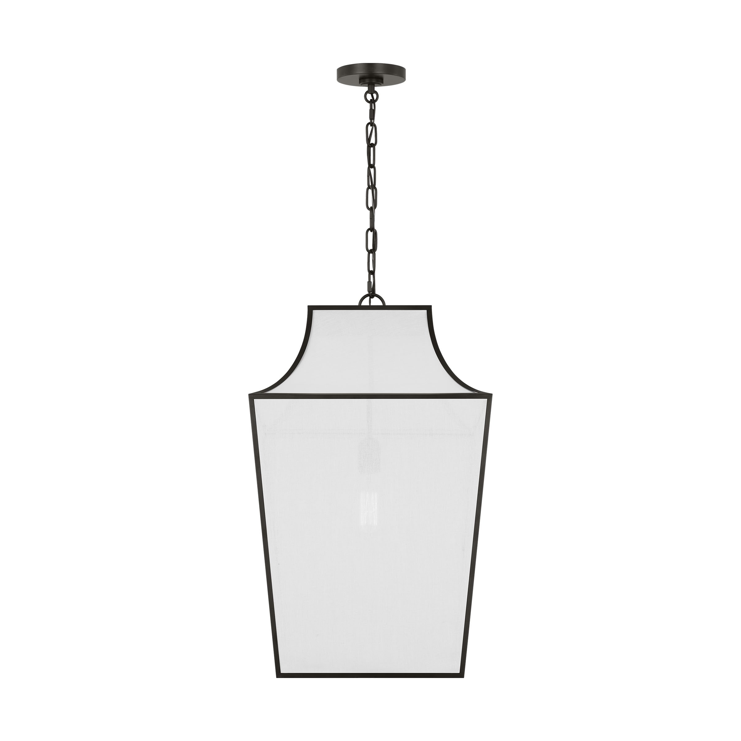 Aged Iron and White Linen Large Pendant Light