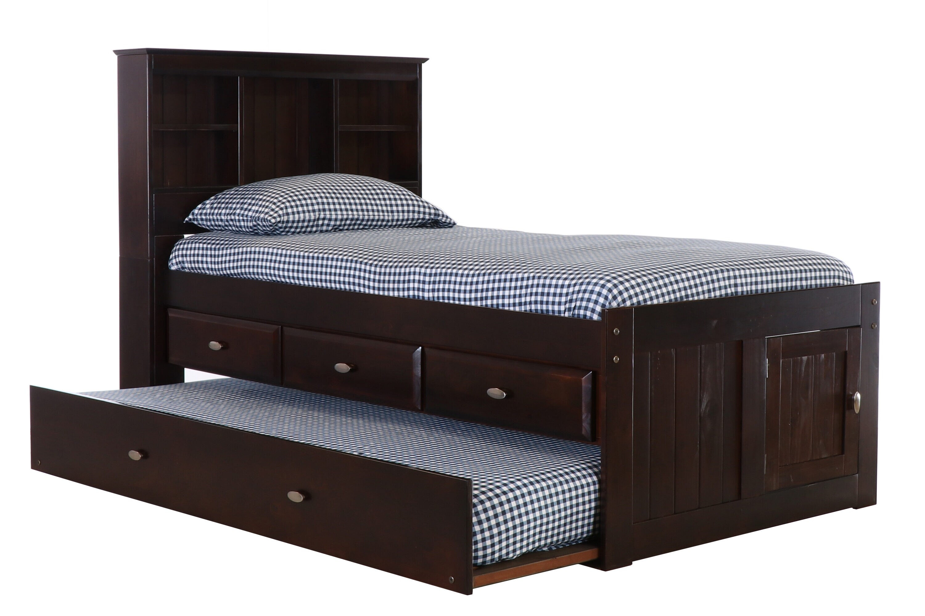 OSHOME 82920K3-22 Dark Espresso Twin Wood Captain Bed with Storage