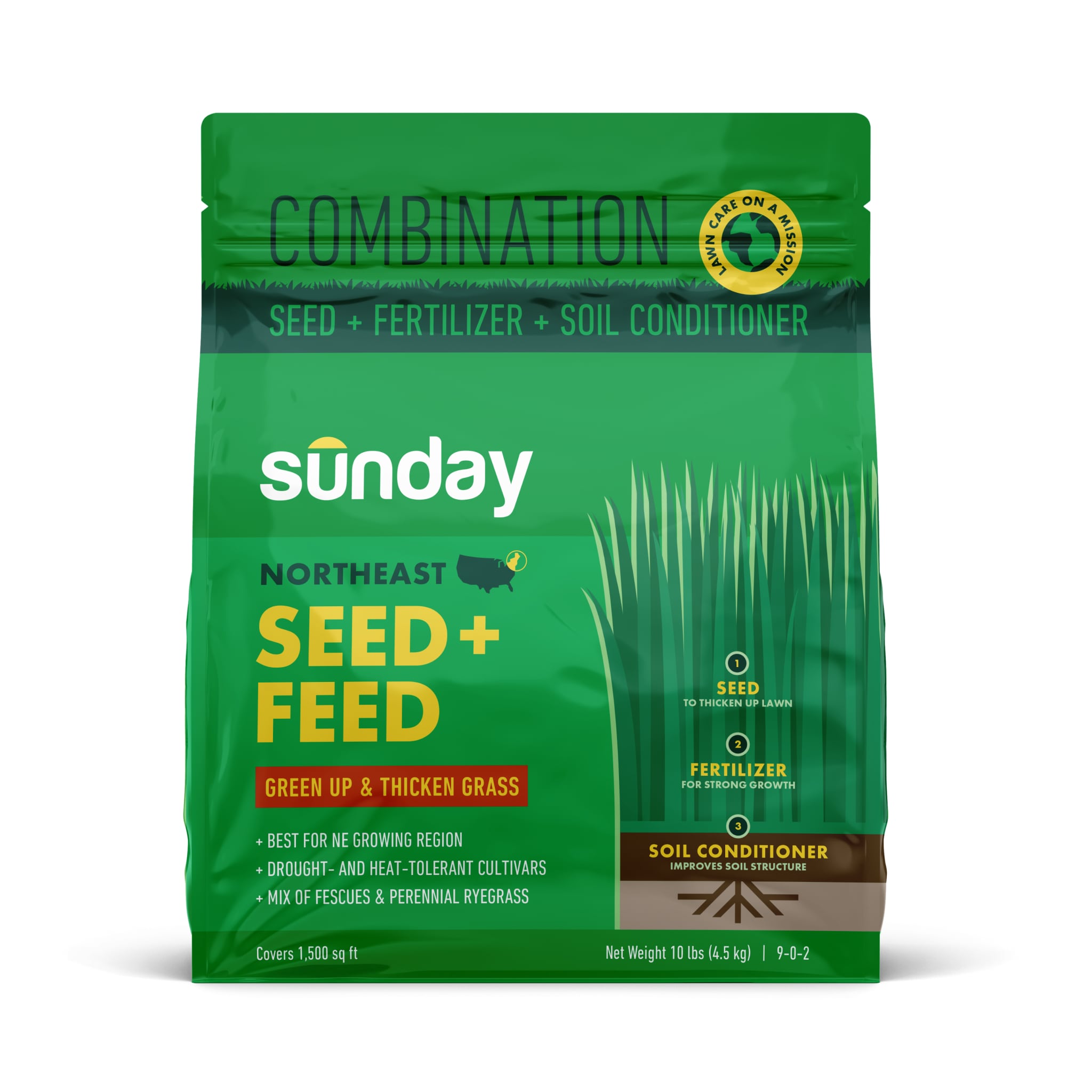 Sunday Northeast Seed + Feed 10-lb Natural Mixture/Blend Grass 
