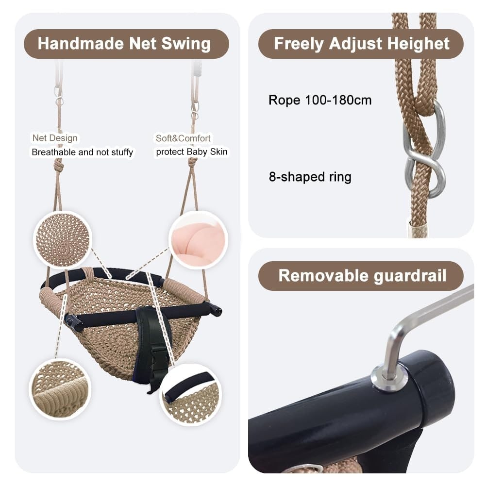 Etokfoks  Light Brown 2 in 1 Baby and Toddler Swing Indoor Outdoor with Adjustable Rope and Mesh Pocket 1 Pack