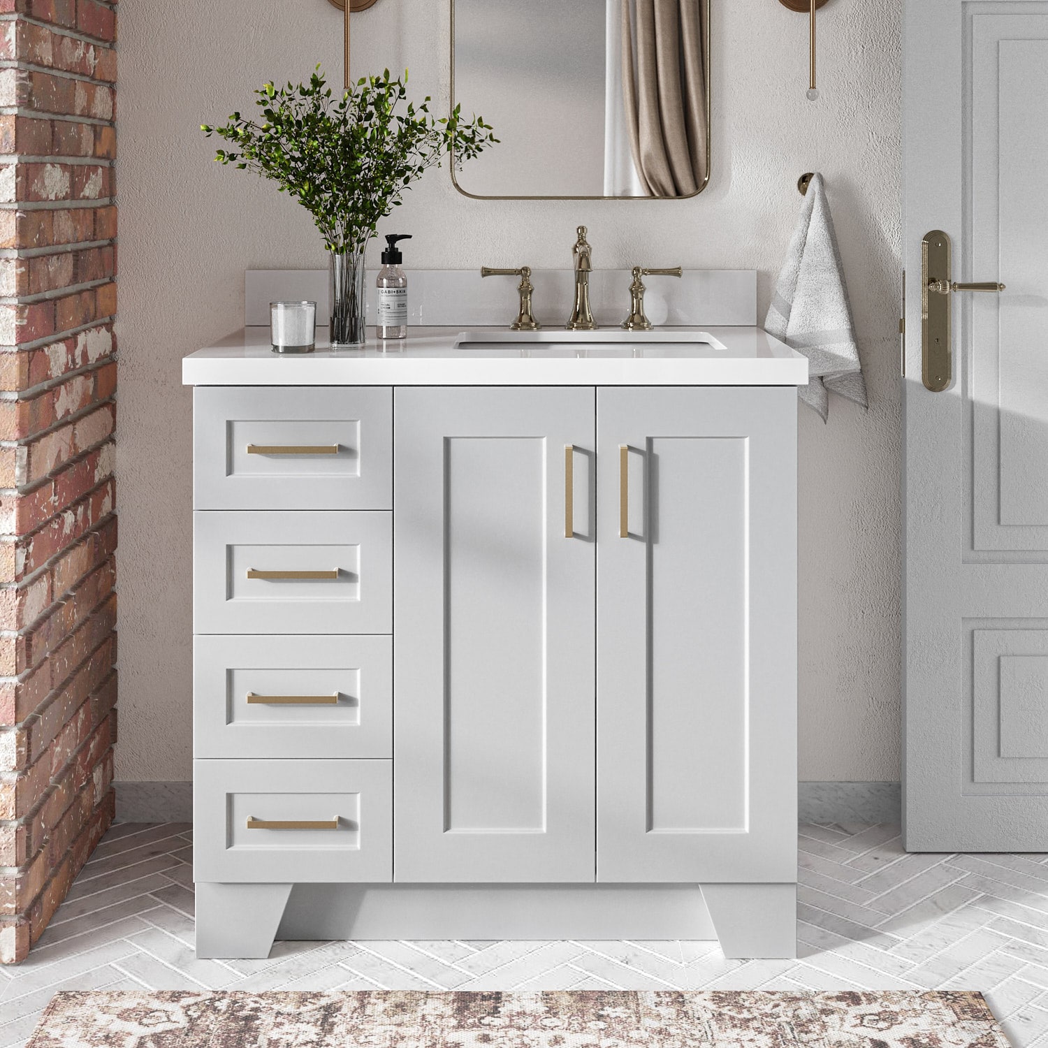 ARIEL Q037SRWQRVOGRY Taylor 37-in Gray Undermount Single sink Bathroom Vanity with Pure White Quartz Quartz Top