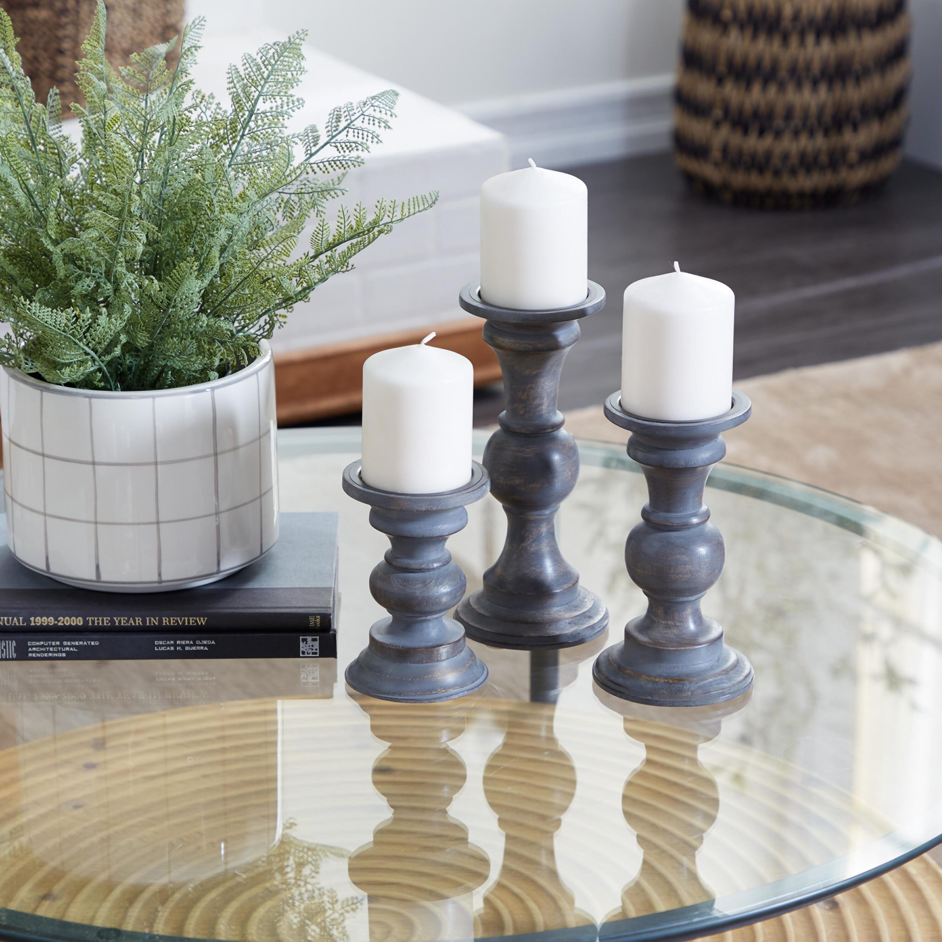 Grayson Lane 31877 3 Candle Wood Pillar Candle Holder