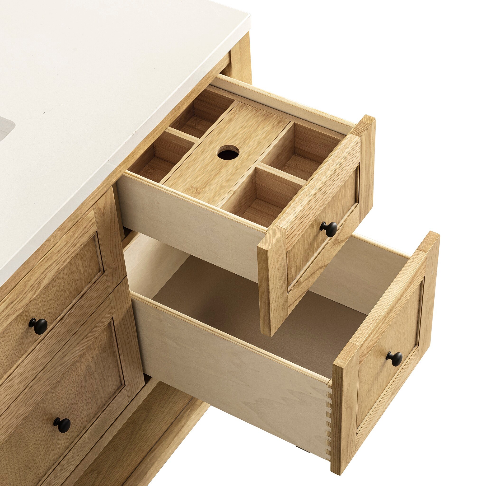Light Natural Oak 48" Single Vanity Base with Matte Black Knobs