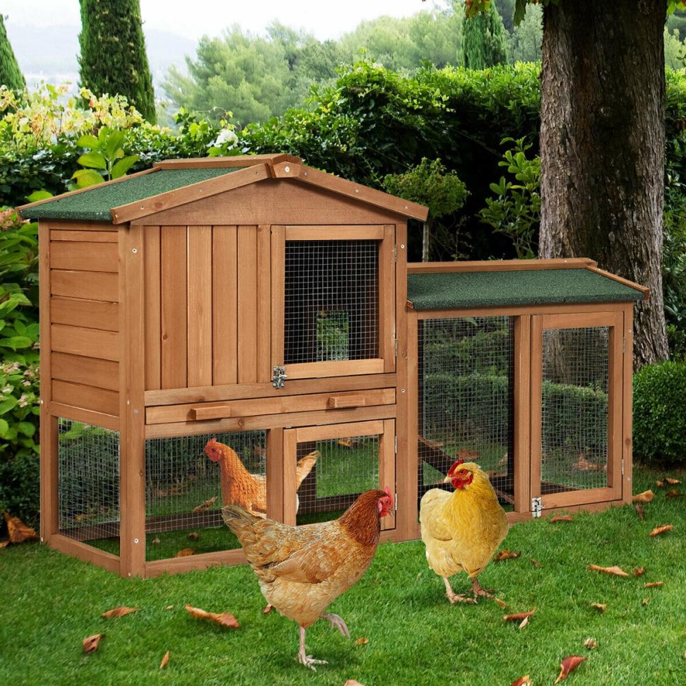 WELLFOR Brown Wood Convertible Chicken Coop and Rabbit Hutch PS-HWY ...