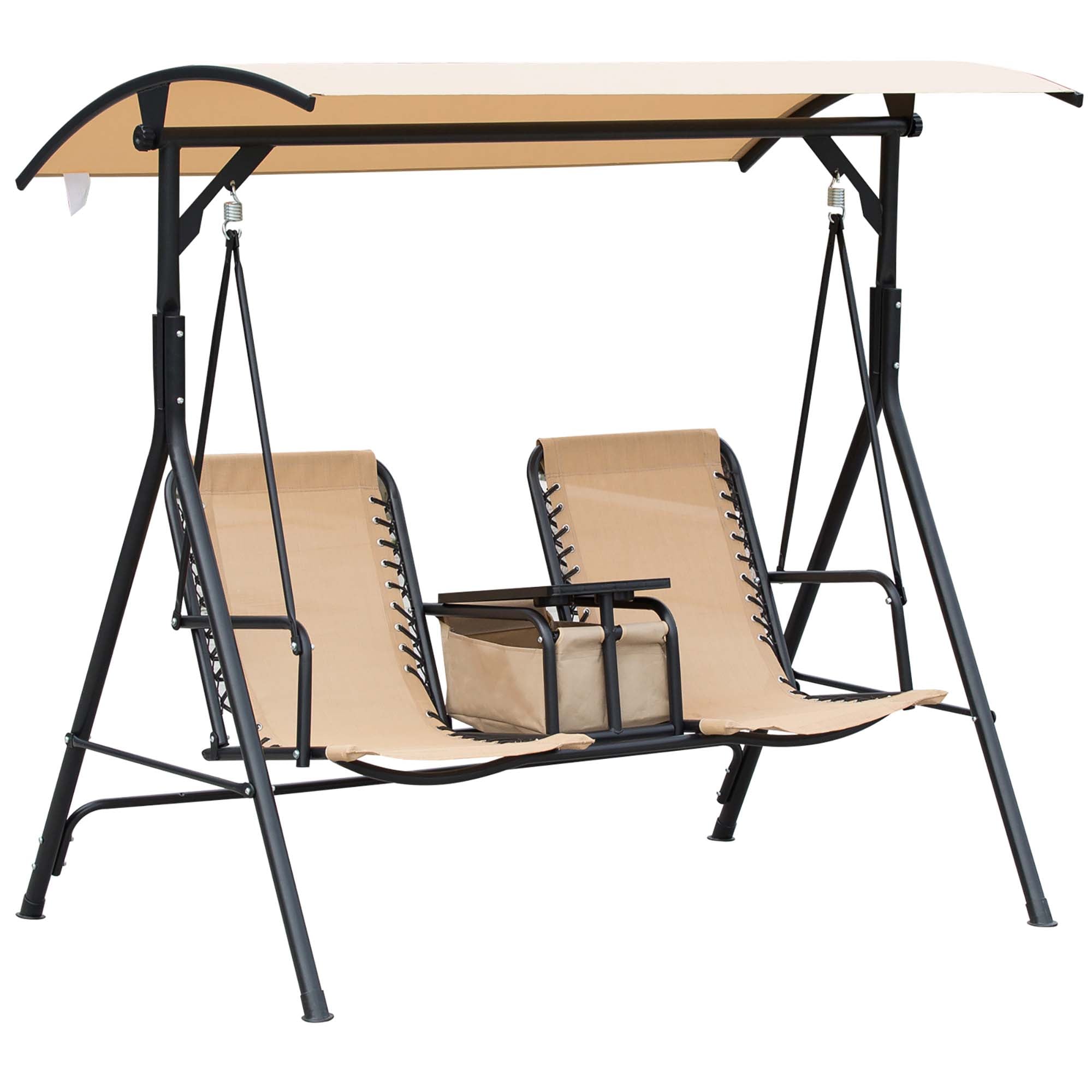 Huluwat Outsunny 2-Seat Patio Swing Chair Outdoor Canopy Swing Glider with Pivot Storage Table Cup Holder Adjustable Shade Bungie Seat Suspension and