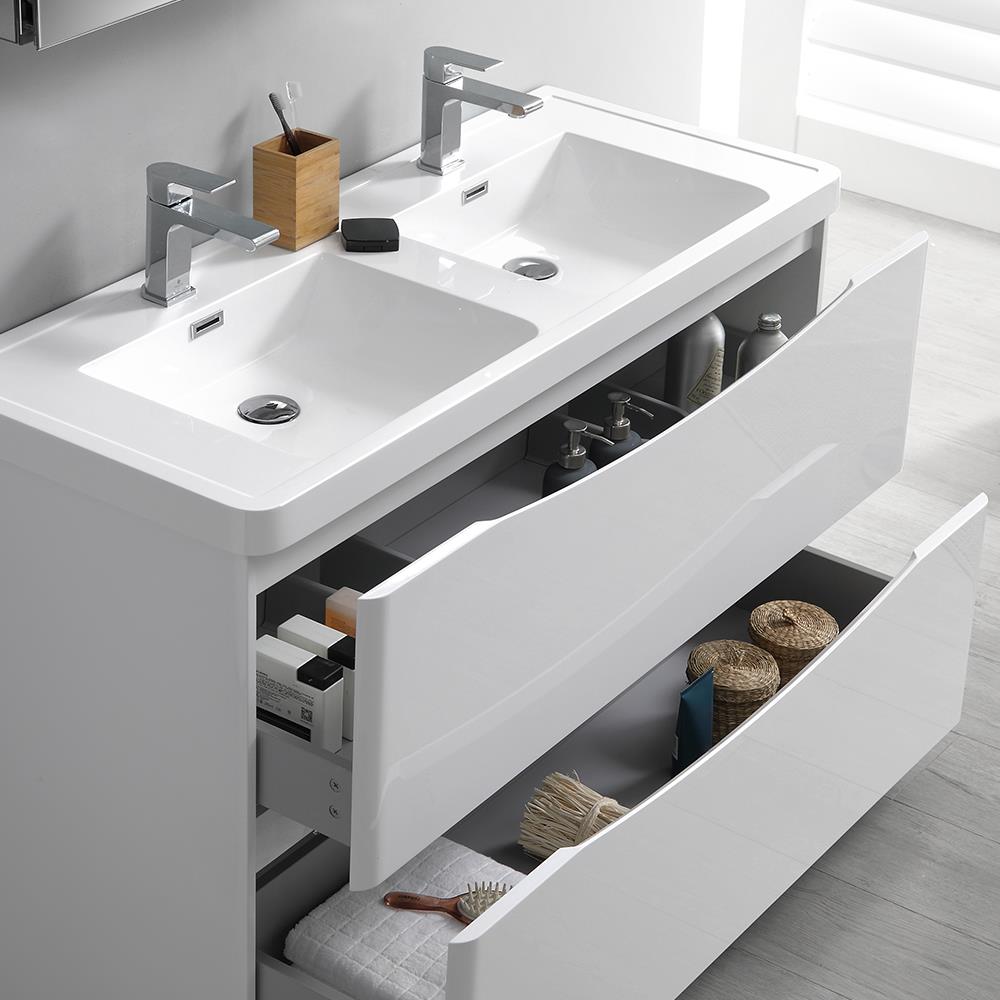 Fresca Tuscany 48-in Glossy White Double Sink Bathroom Vanity with ...