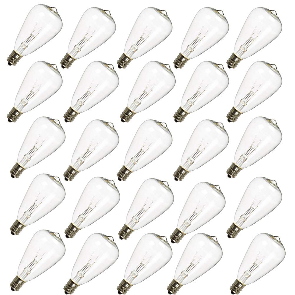 Lukvuzo  25 pack ST35 Light Bulbs Clear 5 Watt E12 Base Indoor Outdoor Replacement for Patio String Lights Decorative Edison Style Soft Amber Glow