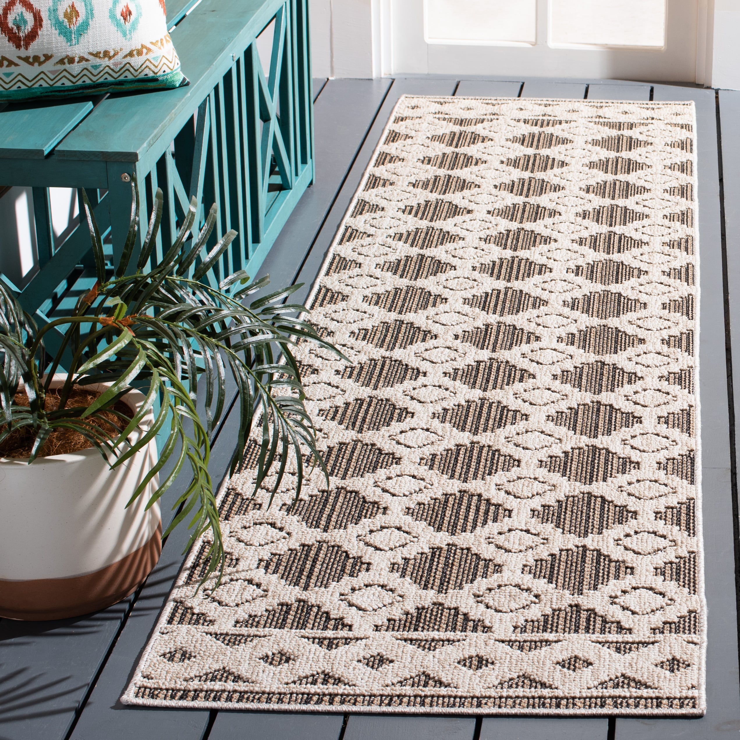Safavieh GLB208B-28 Global 2 x 8 (ft) Synthetic Beige/Dark Beige Rectangular Indoor/Outdoor Geometric Runner rug