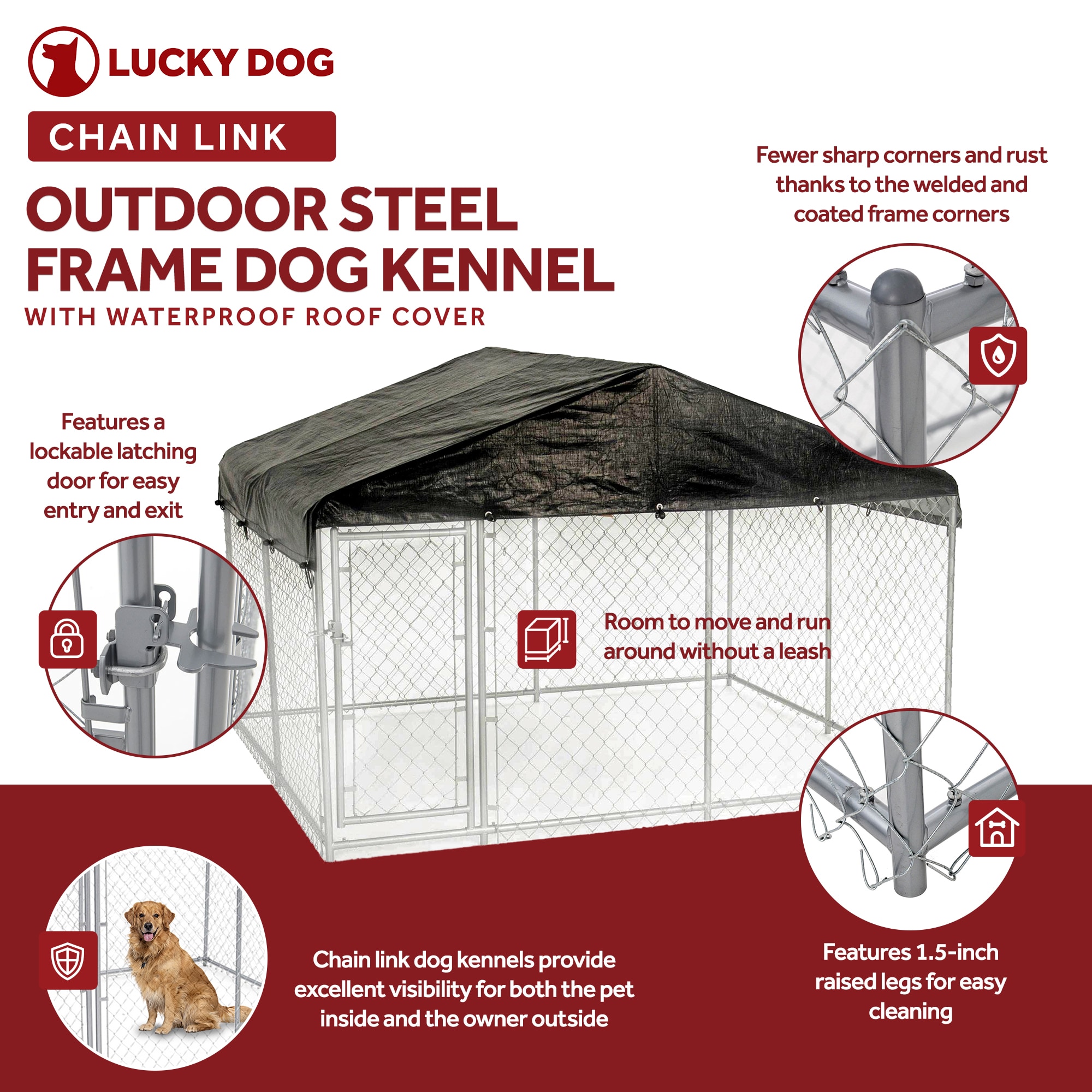 Lucky Dog Large 41 65 lb Wire and Fabric Dog Kennel Outdoor 10 ft L x 10 ft W x 6 ft H