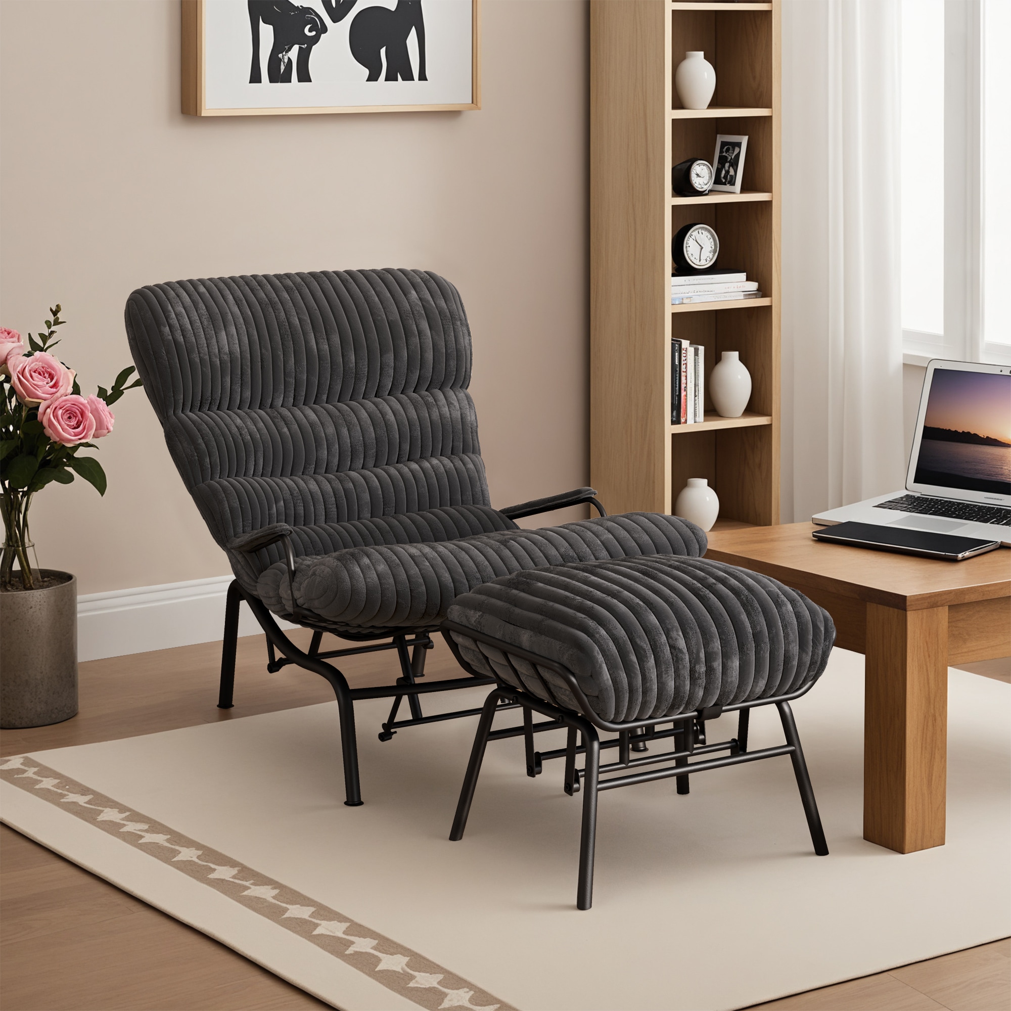 Pouuin SYYDA-910 Casual Gray Plush Corduroy Rocking Chair