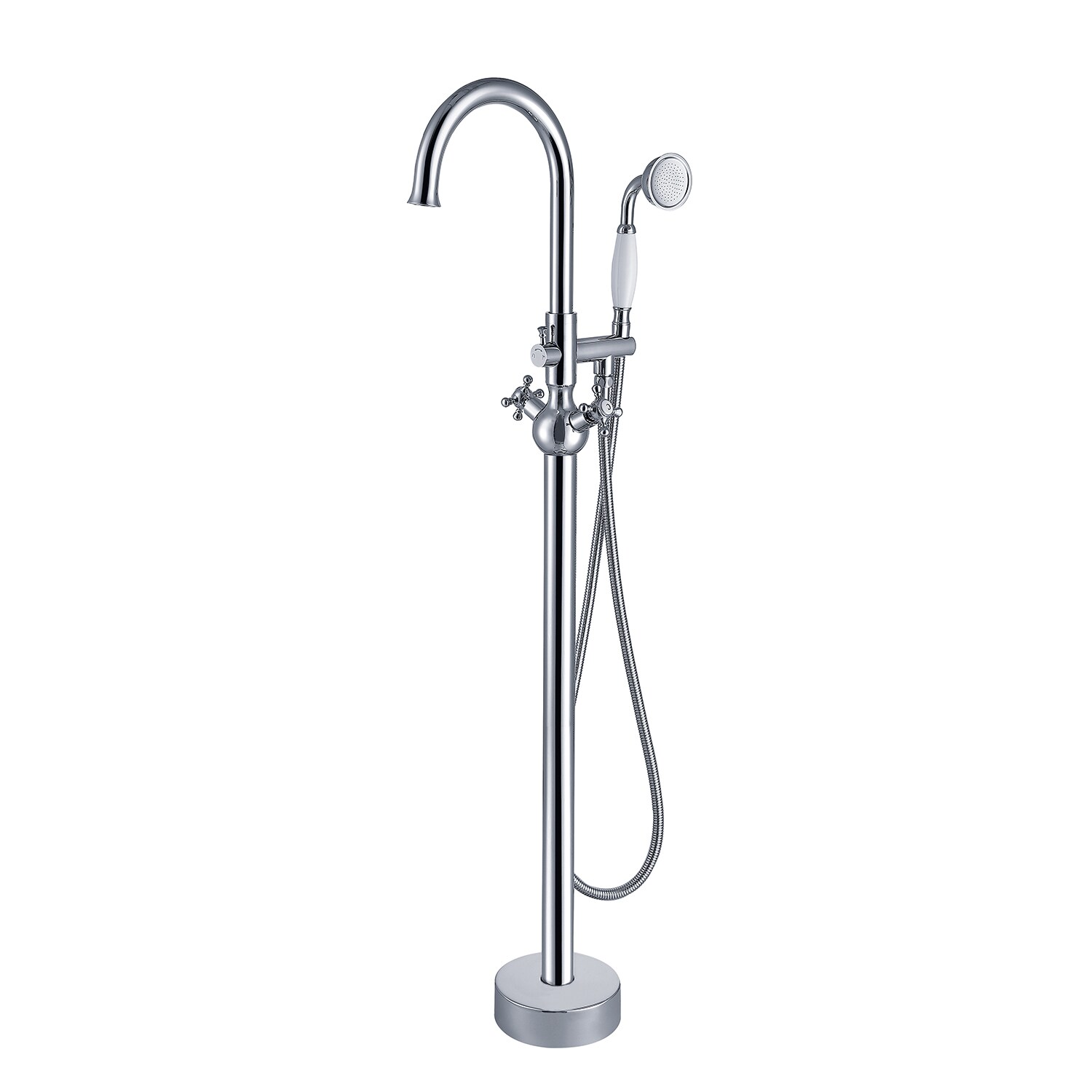 Maincraft HHK029 Chrome 2-handle Freestanding High-arc Bathtub Faucet with Hand Shower ( Valve Included )