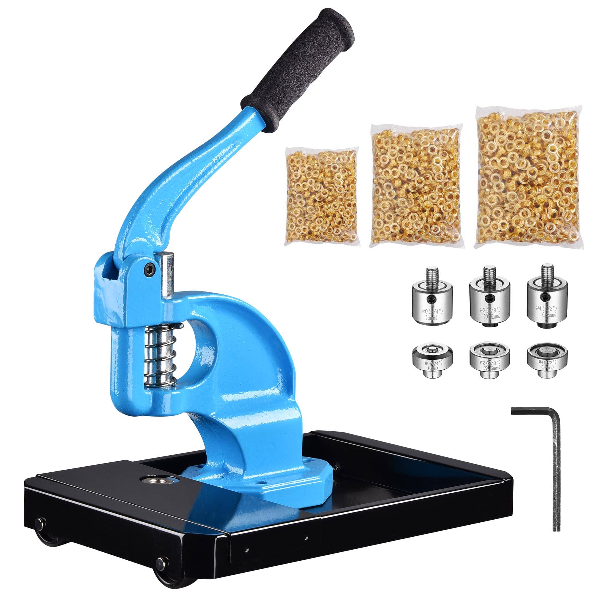 Yescom Grommet Tool Kit with Rolling Base 900 pcs Eyelets Washers #0/#2/#4 Die Leather Hole Punch Set Hand Press Machine #25GRM005-HP4-03-LO