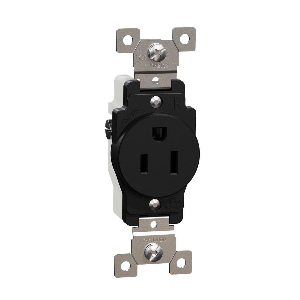 Square D SQR42100BK X Series 15 -Amp 125-volt Tamper Resistant Residential/Commercial Round Outlet , Matte Black