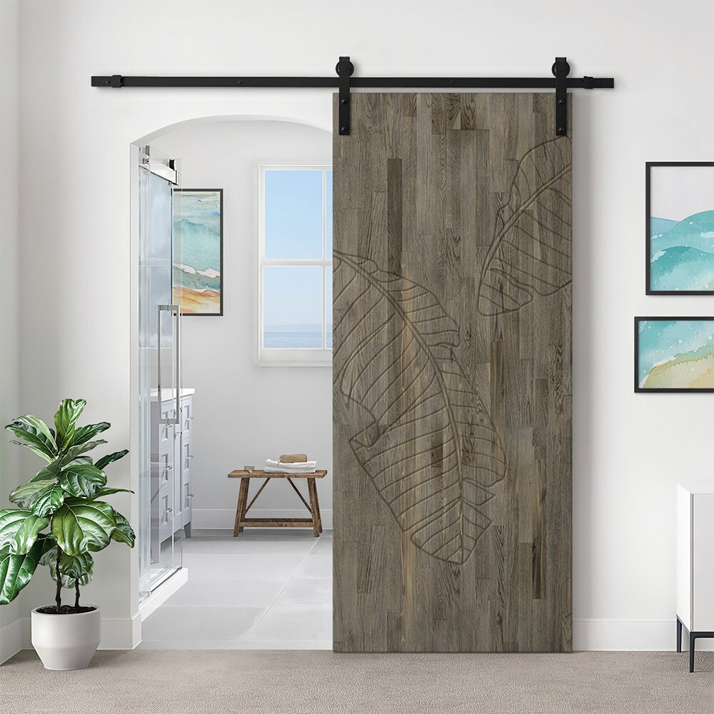 Calhome 36 In X 84 In Weather Gray Pine Wood Single Barn Door Hardware Included In The Barn 