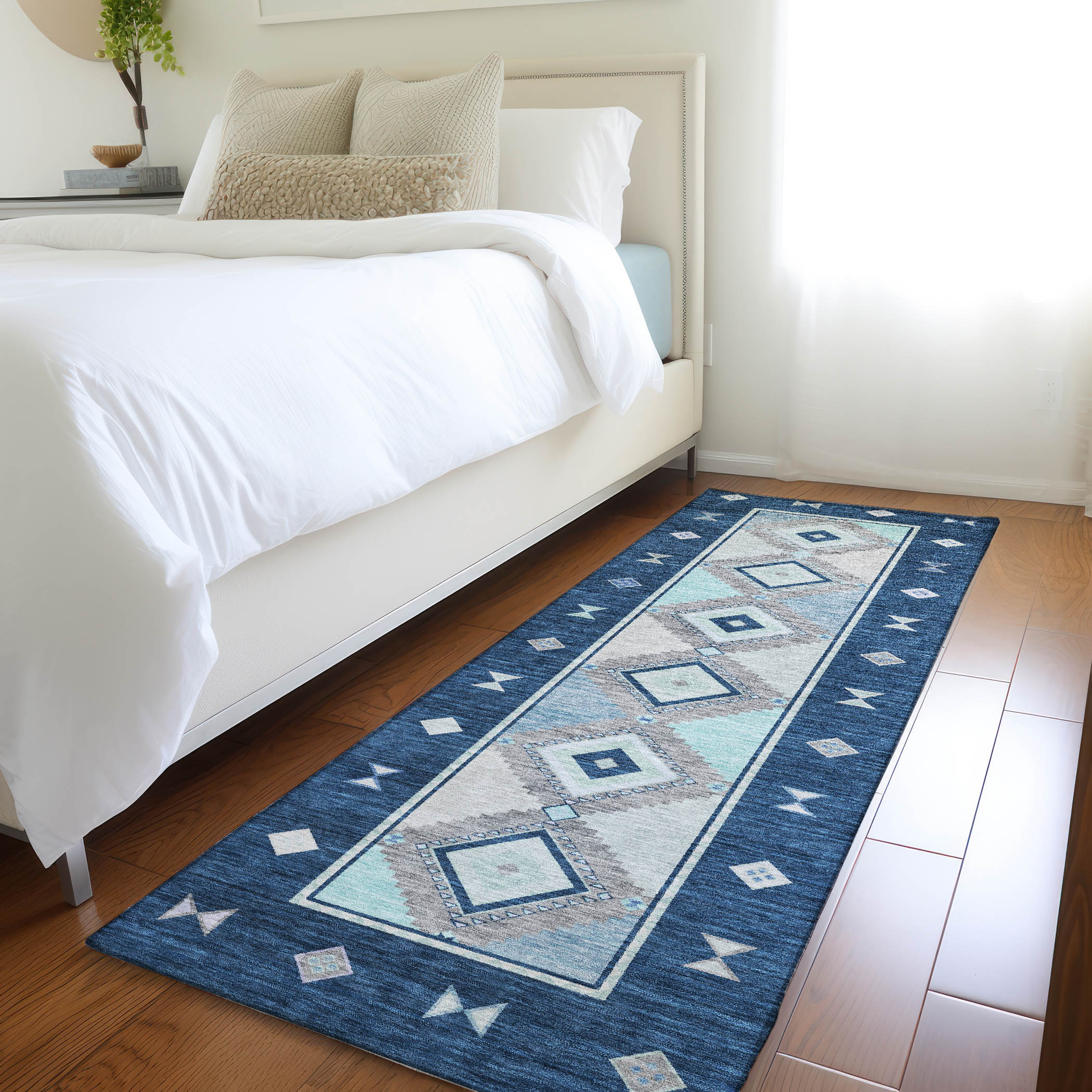Addison Rugs AMF177BL2X8 Mayfield AMF177BL 2 x 7 (ft) Loomed Polyester Blue Rectangular Indoor Geometric Machine washable Area rug