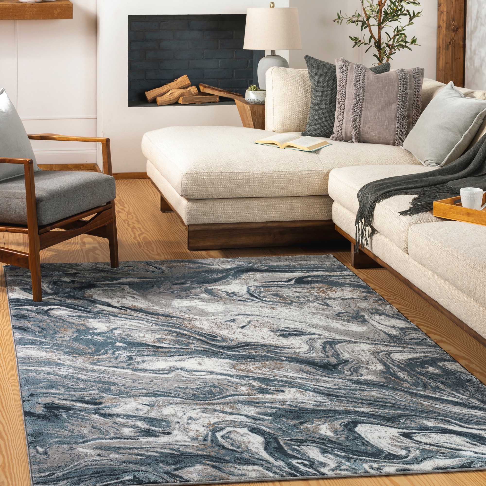 Livabliss ALG2344-679 Allegro 7 x 9 (ft) Loomed Polyester Charcoal Rectangular Indoor Abstract Area rug