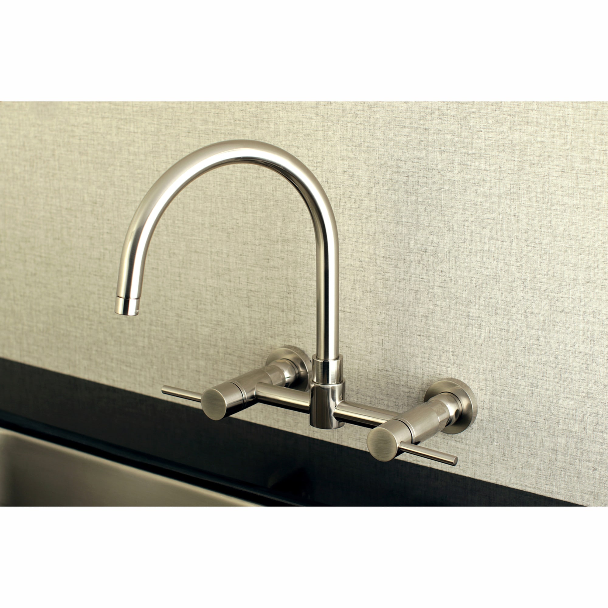 Kingston Brass WLKS8178DL Concord Brushed nickel Double Handle Wall-mount Kitchen Faucet