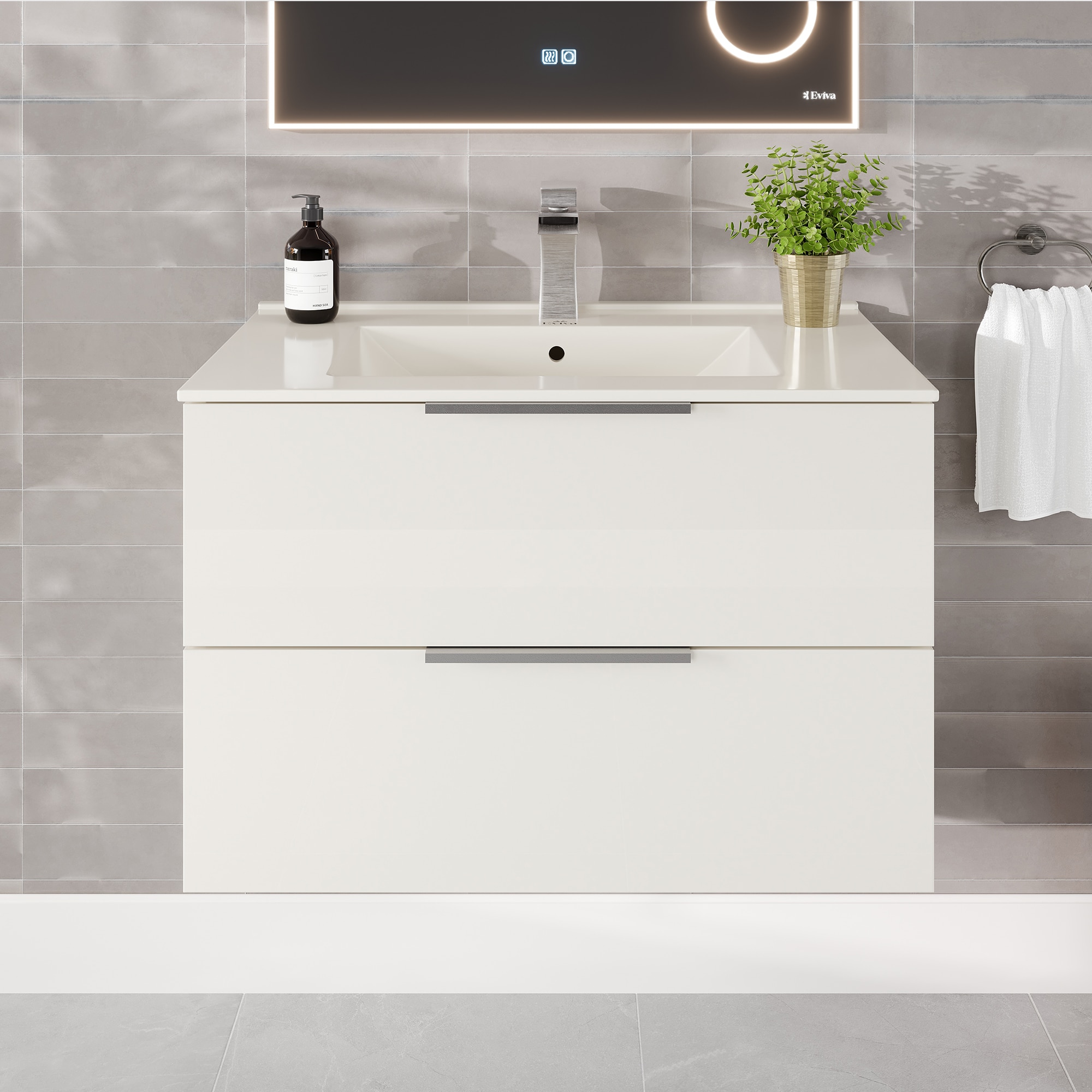 Eviva EVVN523-32WH Galsaky 32-in White Single Sink Floating Bathroom Vanity with White Porcelain Top