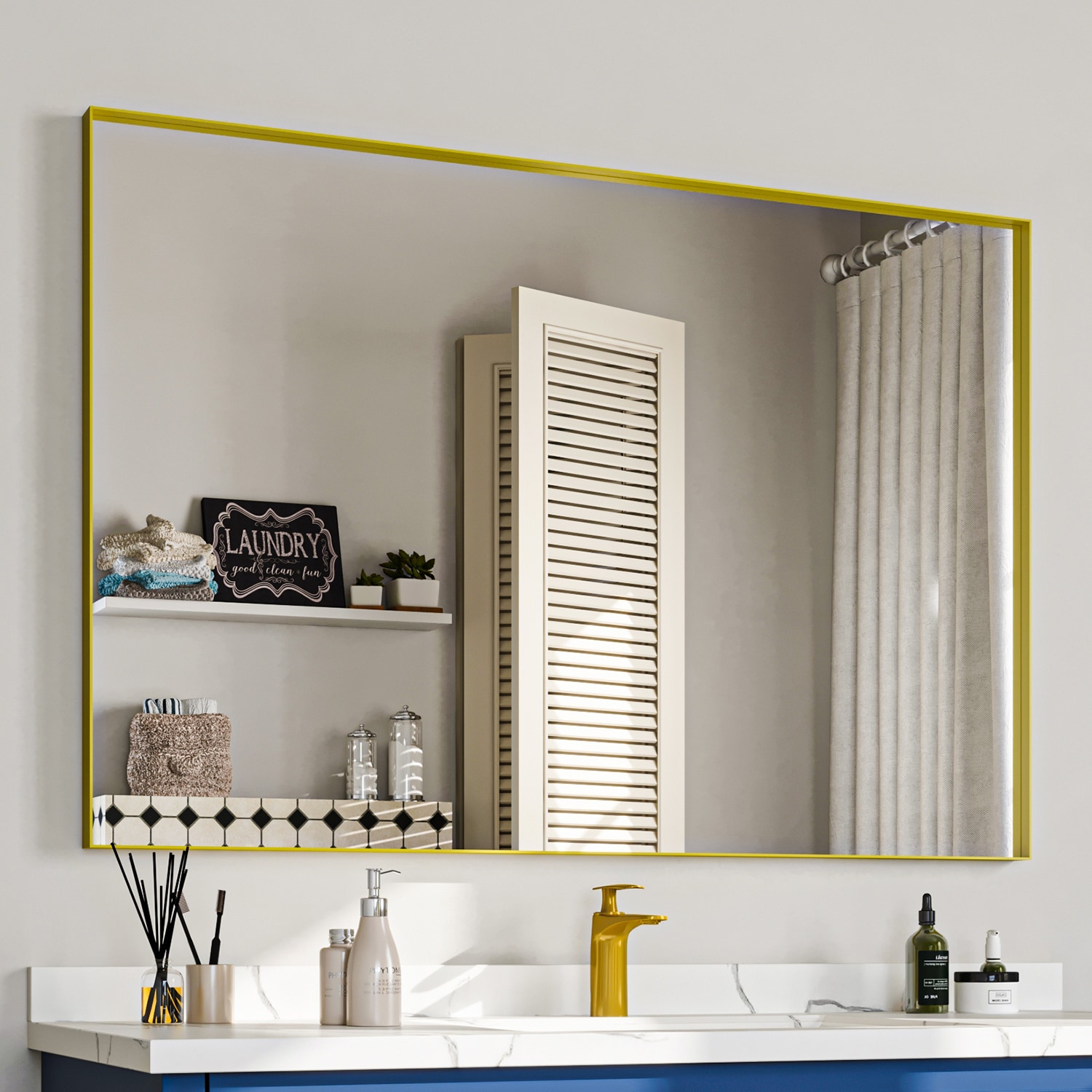 waterpar WPLO-2415 48-Inches x 32-Inches Framed Rectangle Bathroom Vanity Mirror ( Gold )