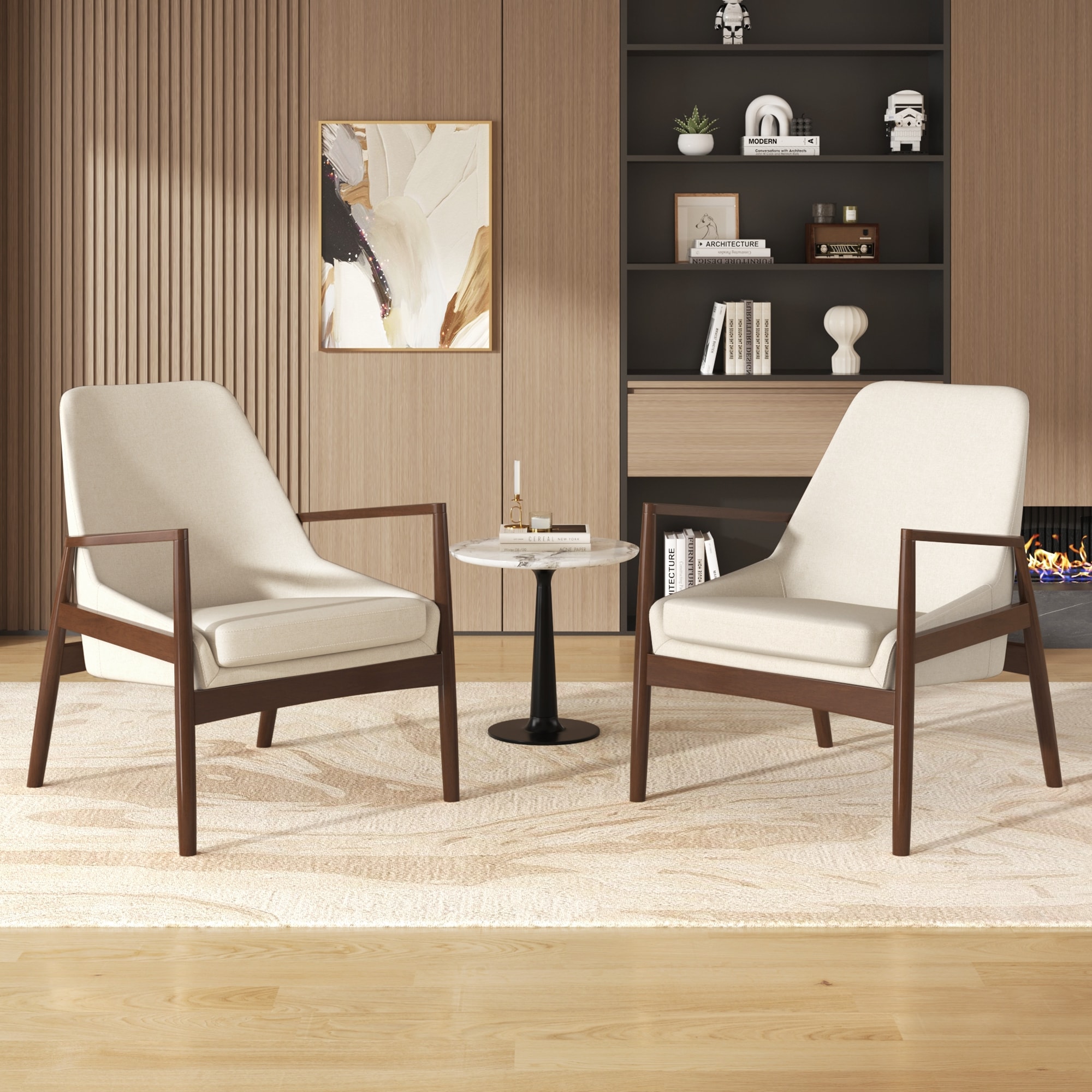 ModernLuxe L3P-SJ000145AAA Accent Chair MidCentury Modern Armchair Set of 2 with with Solid Wood Frame Reading Leisure Chair with High Back for Living Room