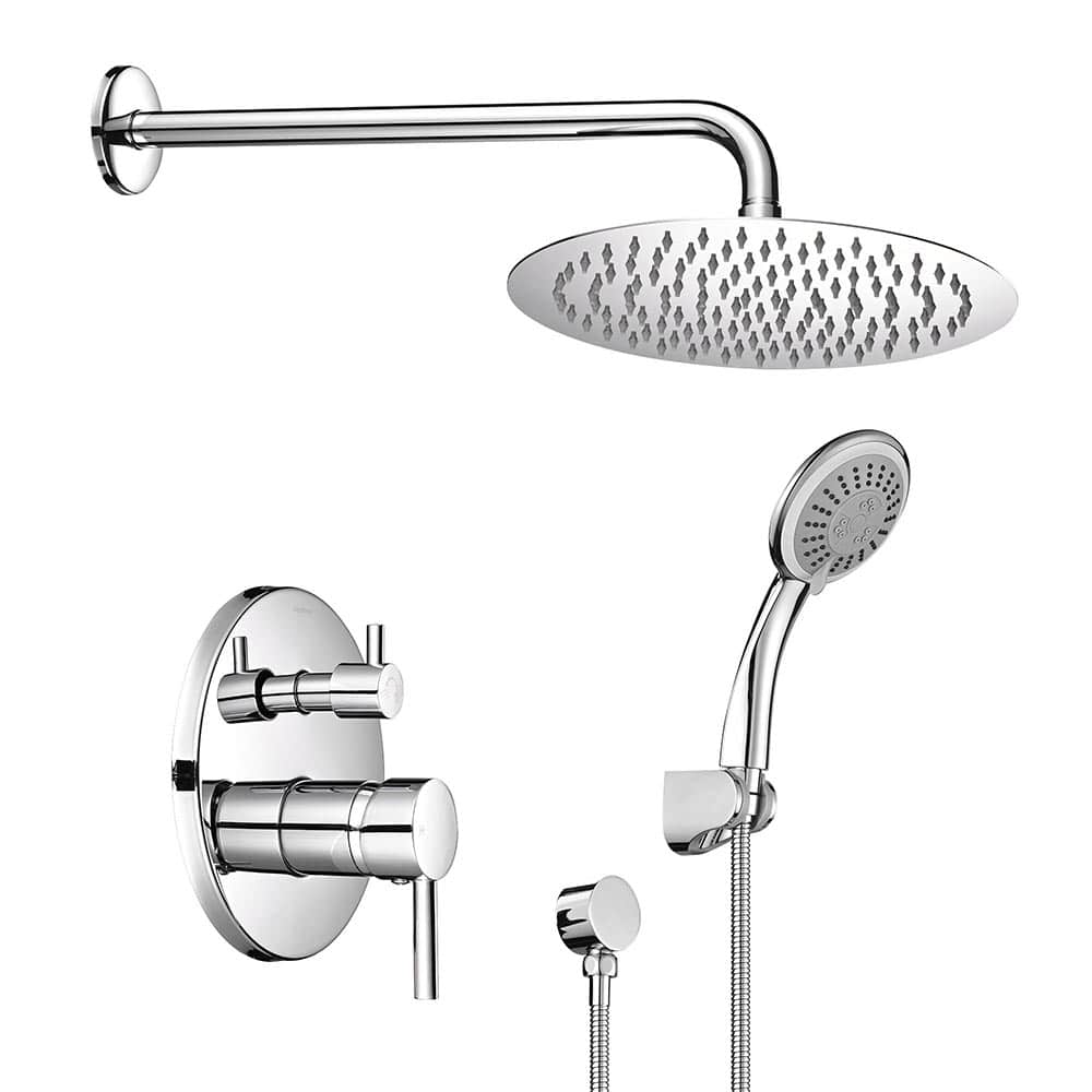 Yescom W81FCS002-10IN-CH-LO Shower Faucet Set Wall Mount Concealed Mixer Round Rain Shower Adjustable Temperature Chrome