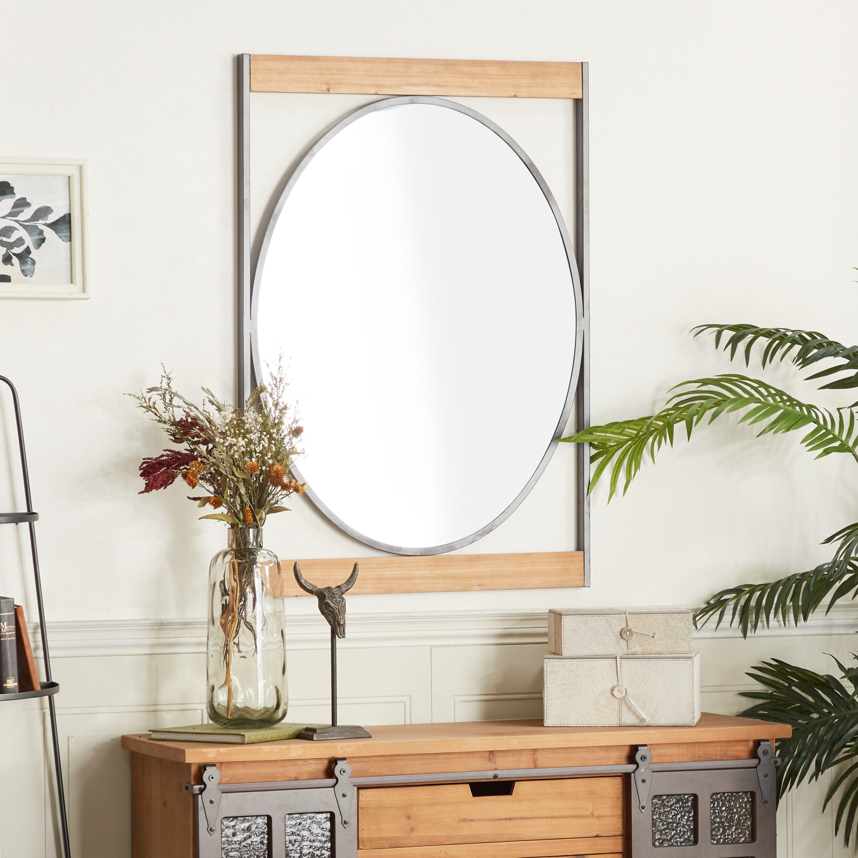 The Novogratz 77907 28-Inches W x 40.0-Inches H Oval Brown with Oval Center Framed Wall Mirror