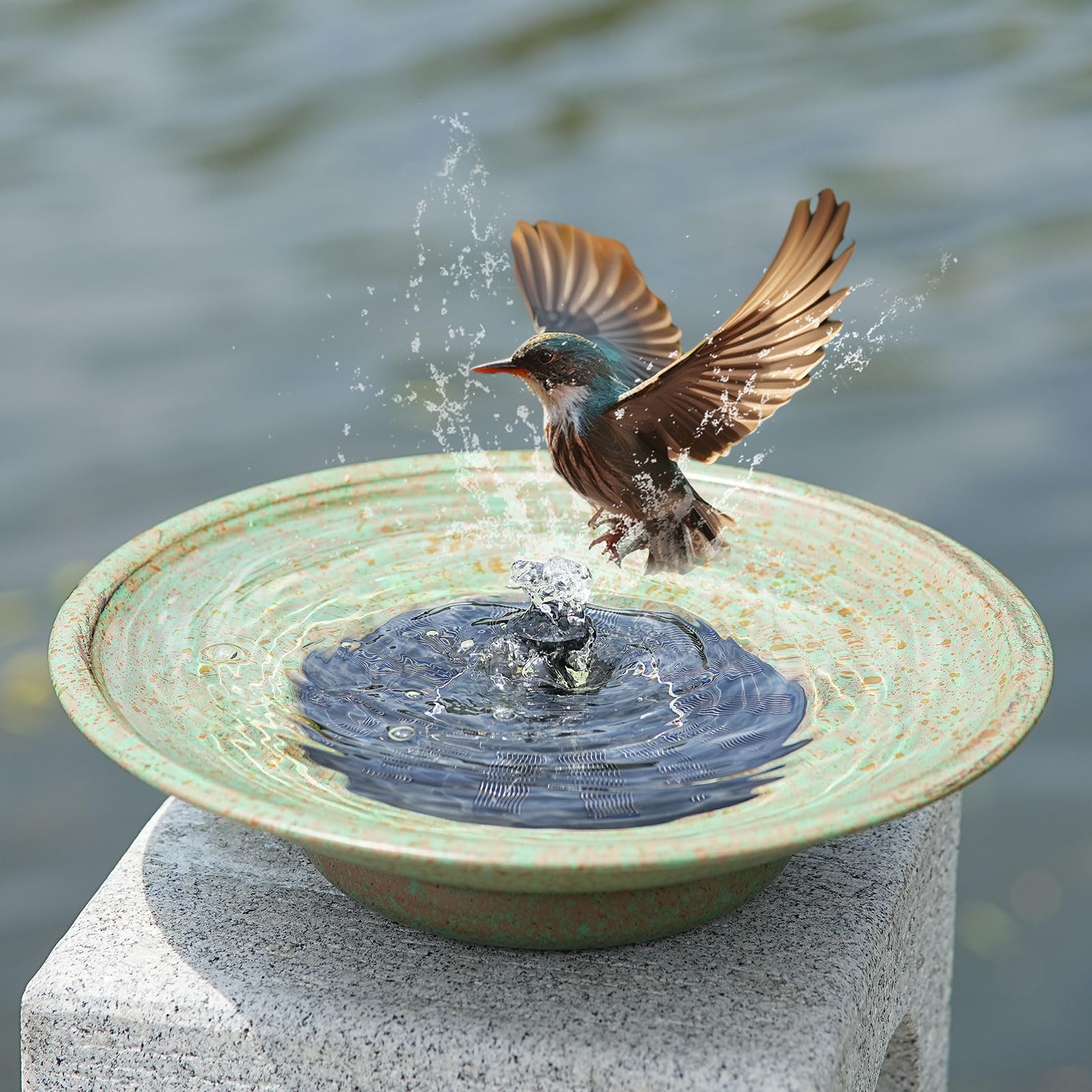Phewnyzo  Solar Powered Metal Bird Bath Bowl with Bubbler Outdoor Bird Bath for Garden Patio Decor Attracts Birds Durable Rust Resistant