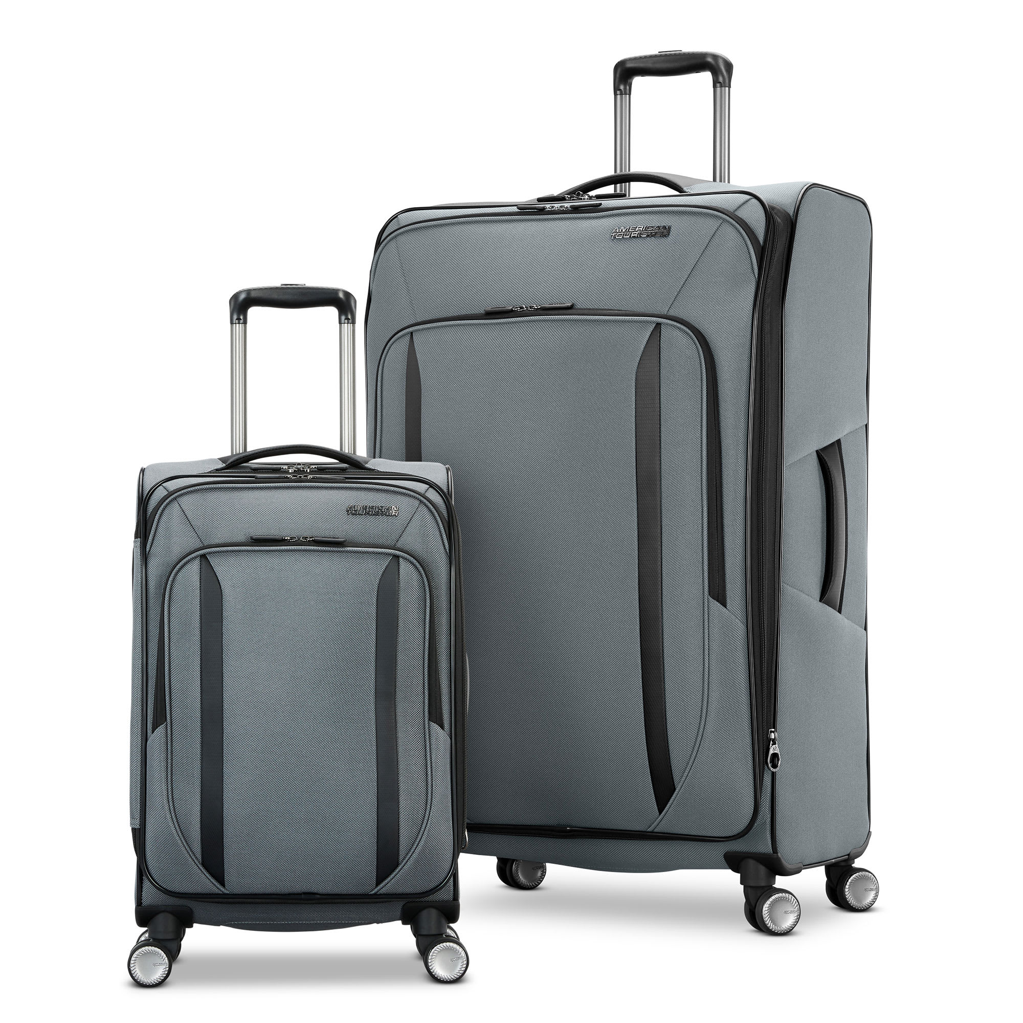 American Tourister 407405 Dash XLT Carry On and Large Spinner Travel Suitcase 2 Piece Smooth Rolling Luggage Set with Adjustable Handles Graphite