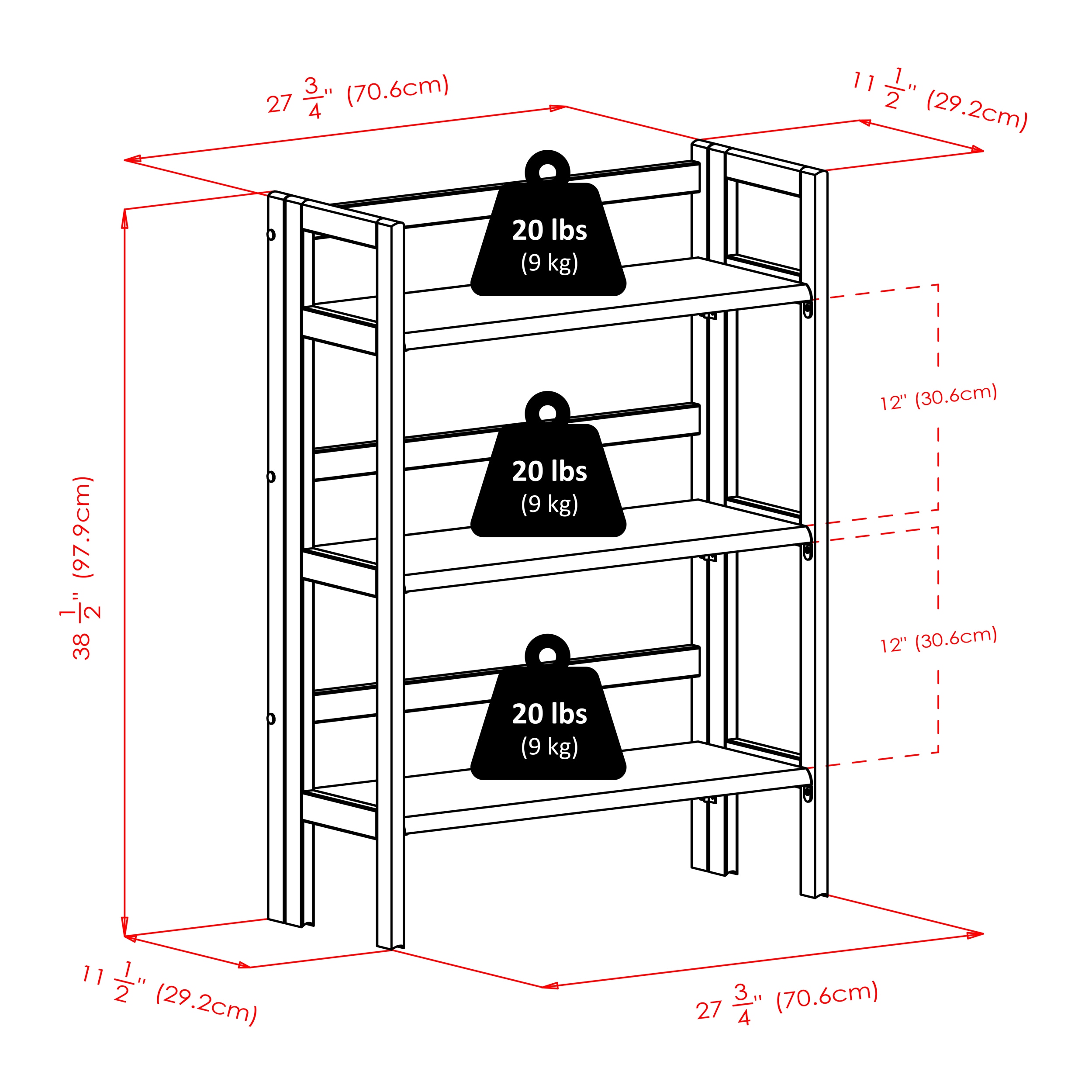 Winsome Wood Terry Walnut Wood 3-Shelf Bookcase (27.8-in W x 38.54-in H ...