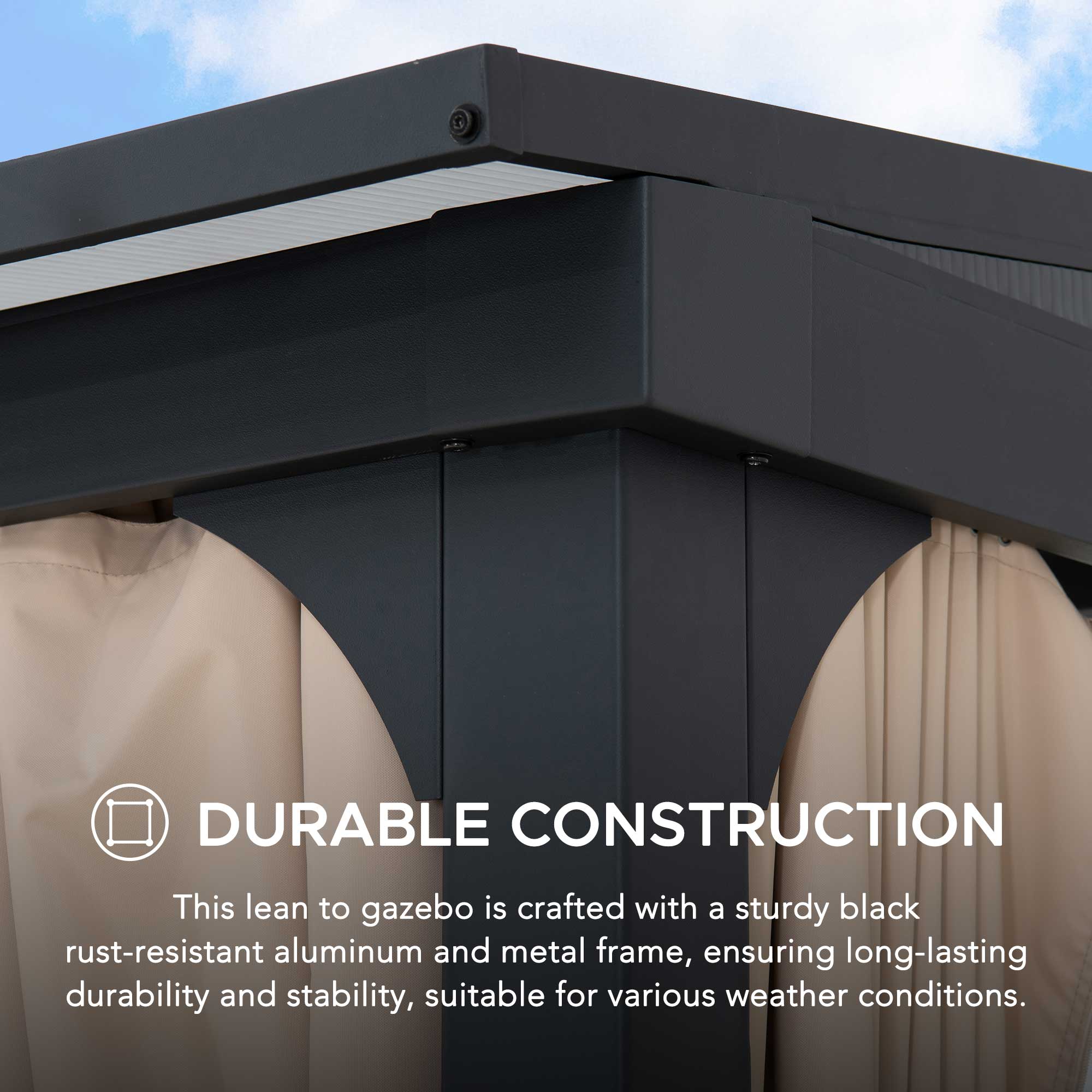 Sunjoy 10 x 12 ft Black Aluminum Wall-Mounted Gazebo with Curtains
