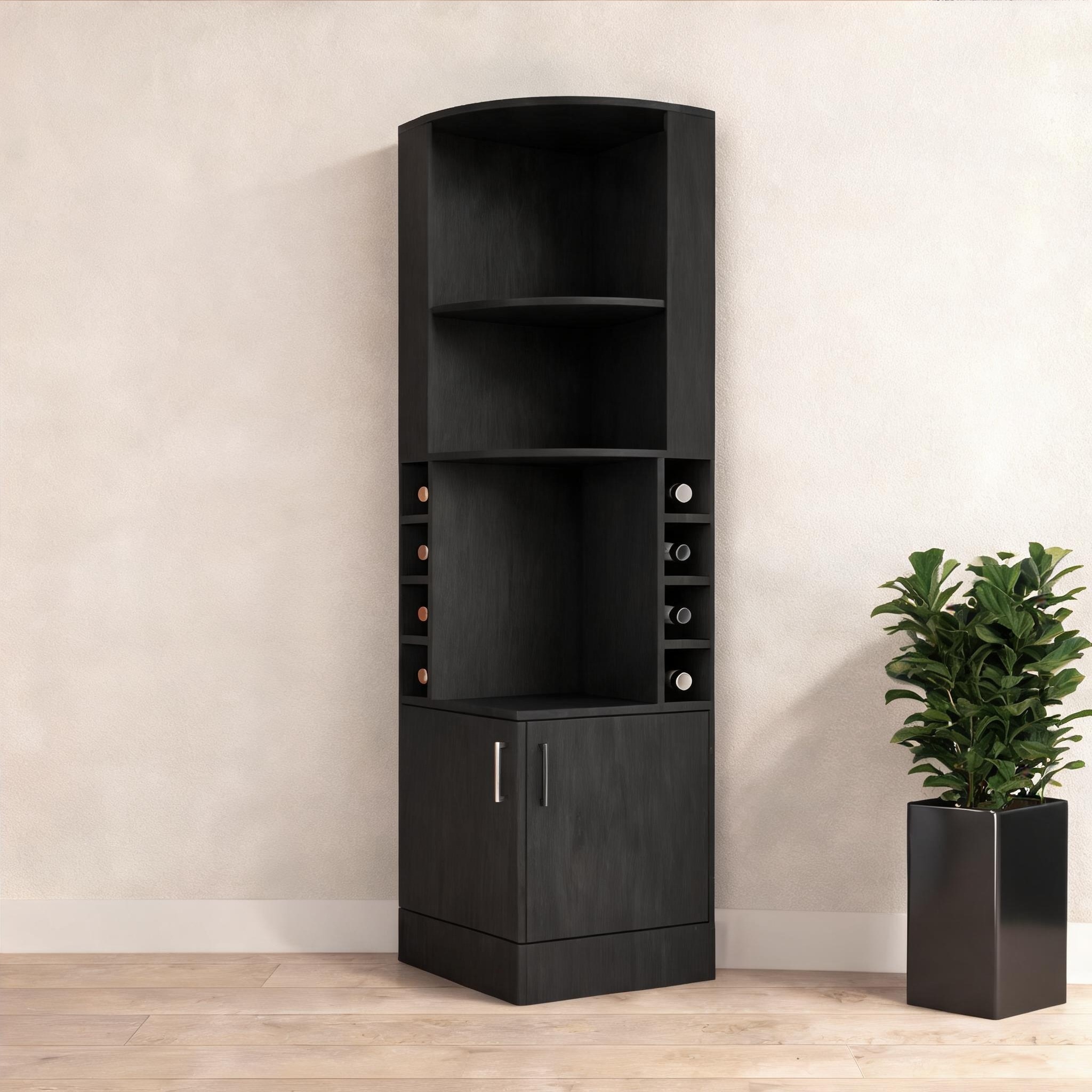 chillscreamni - Shelving Bar Cabinet in Black Particle Board 18.4 in with Elegance Entertain