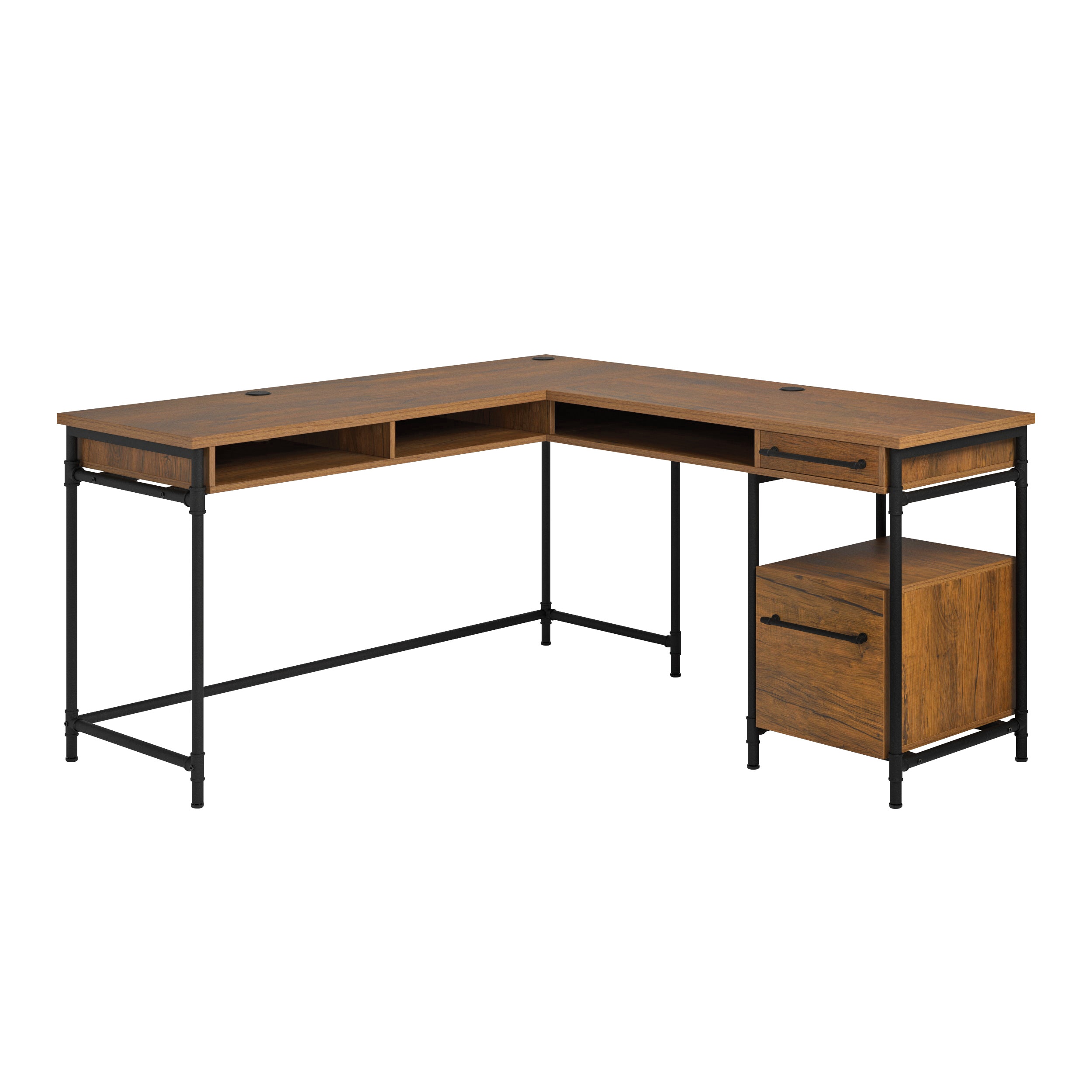 Huluwat L-Shaped Desk with 1-inch Thick Desktop Brown finish