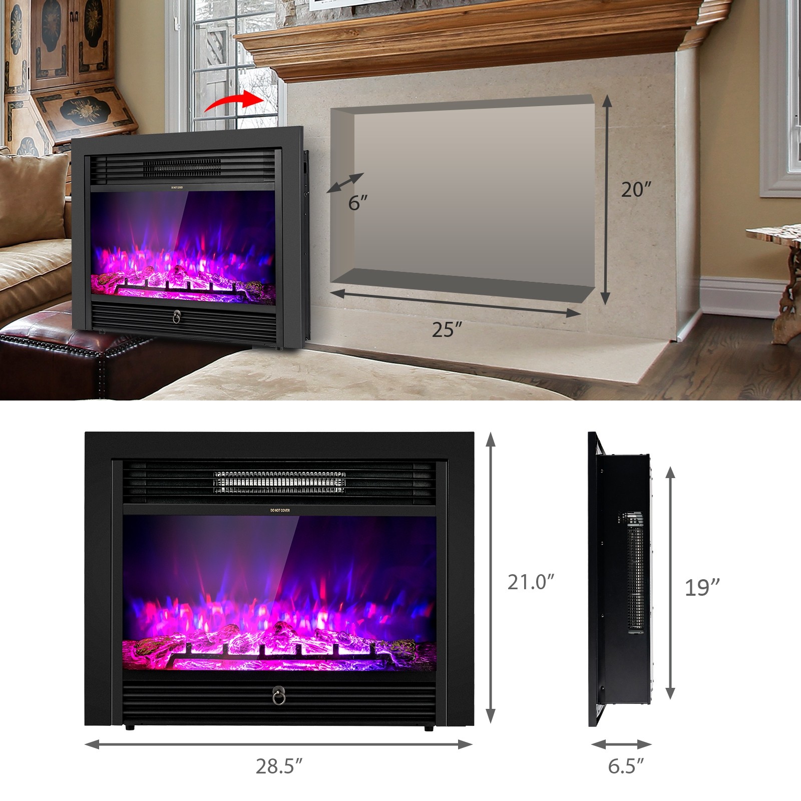 Clihome 28.5 inch Recessed Mounted Standing Fireplace Heater Electric ...